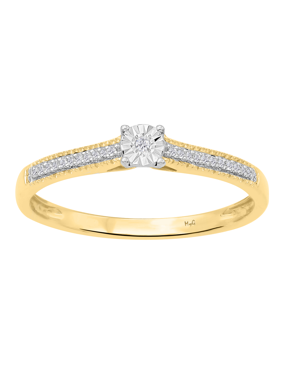 Verlobungsring aus echtem Gelbgold & Weißgold mit Diamant - Merry Joy | Seitenansicht