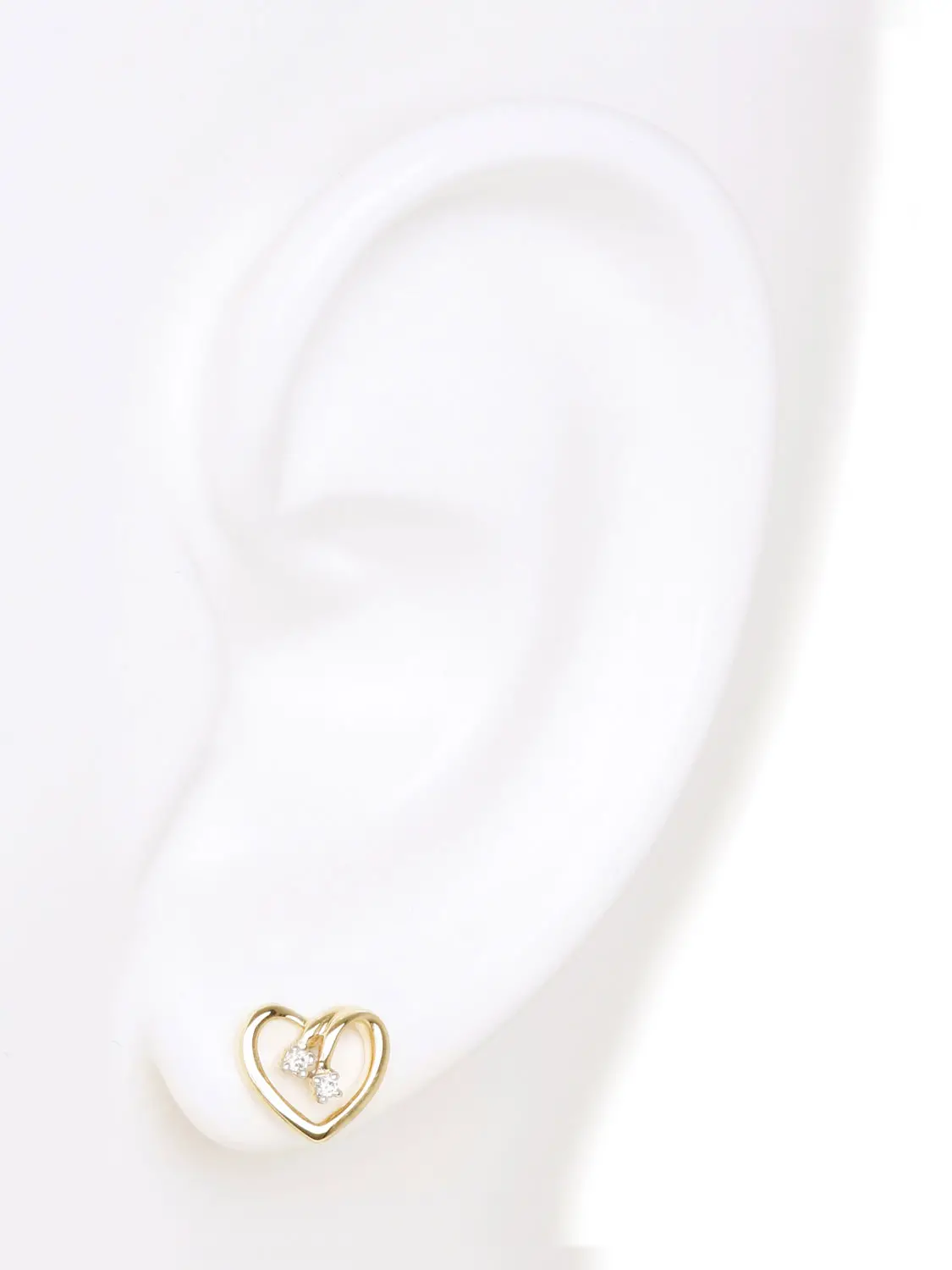 Damenohrringe aus echtem Gelbgold mit Diamant - Heartbeater | Büstenansicht