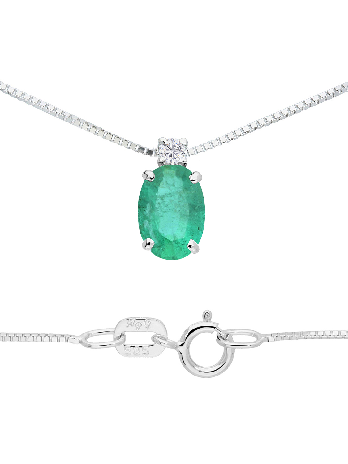 Karima - Smaragd Diamant Kette mit Anhänger 585 Weißgold - 0,03ct.