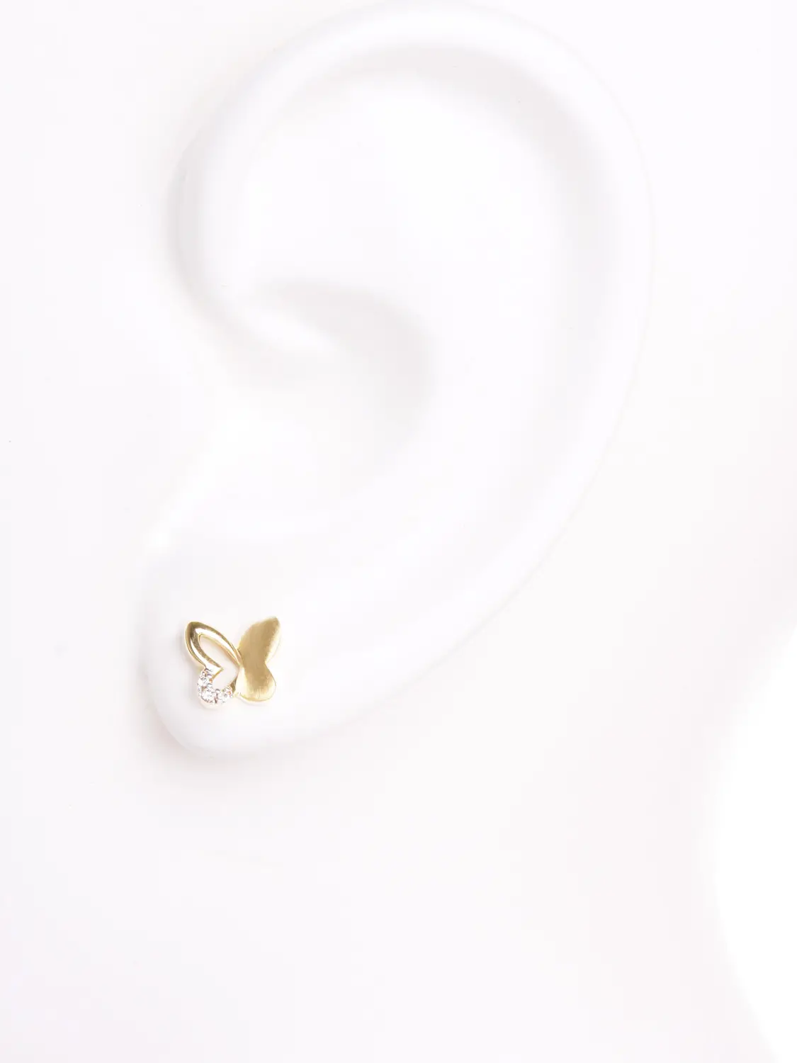 Damenohrringe für Mädchen aus echtem Gelbgold mit Zirkonia - Sweet Butterfly | Büstenansicht