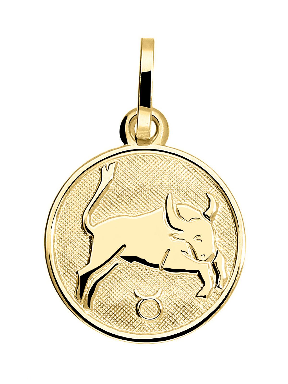 Unisexanhänger aus echtem Gelbgold Sternezeichen Stier - Zodiac Round | Produktansicht