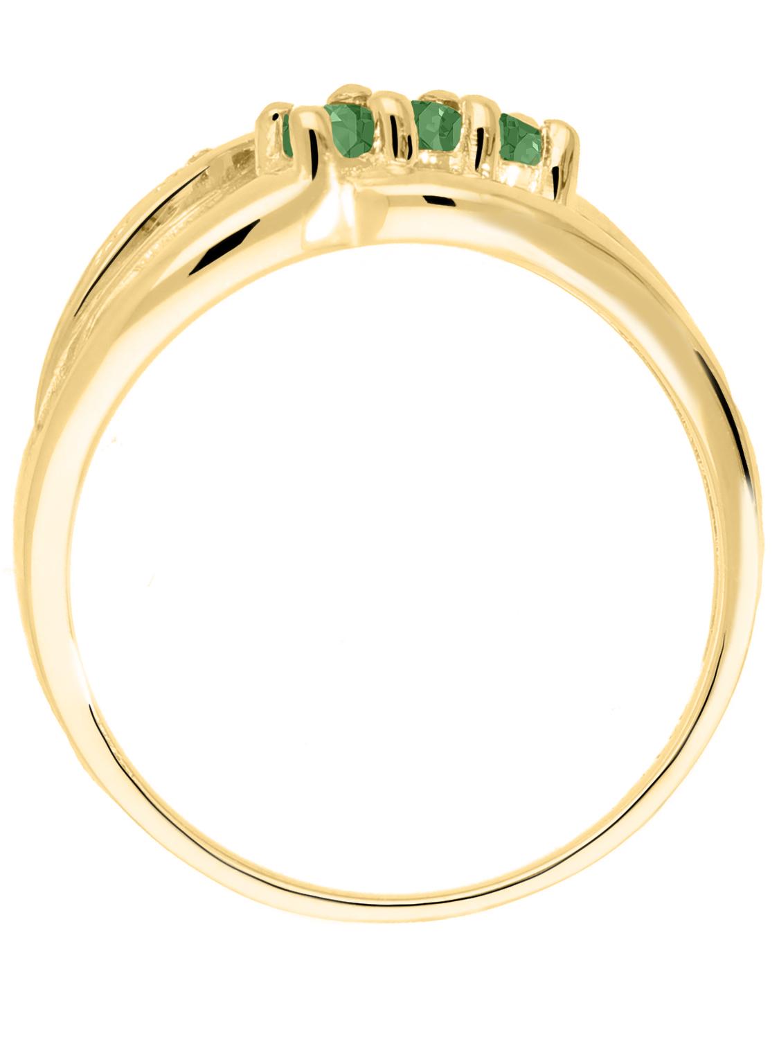 Damenring aus echtem Gelbgold mit Diamanten und Smaragd Edelsteinen - Our Lady | Vorderansicht