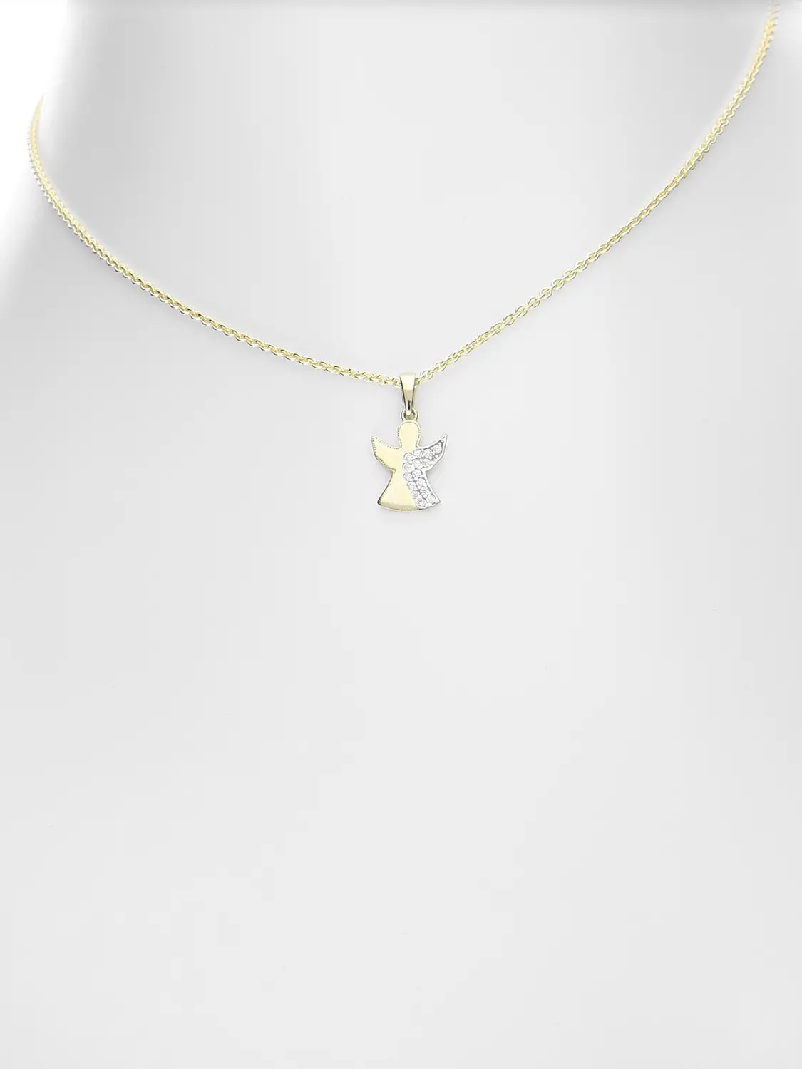Halskette & Anhänger für Mädchen aus echtem Gelbgold mit Zirkonia - Sweet Angel | Büstenansicht