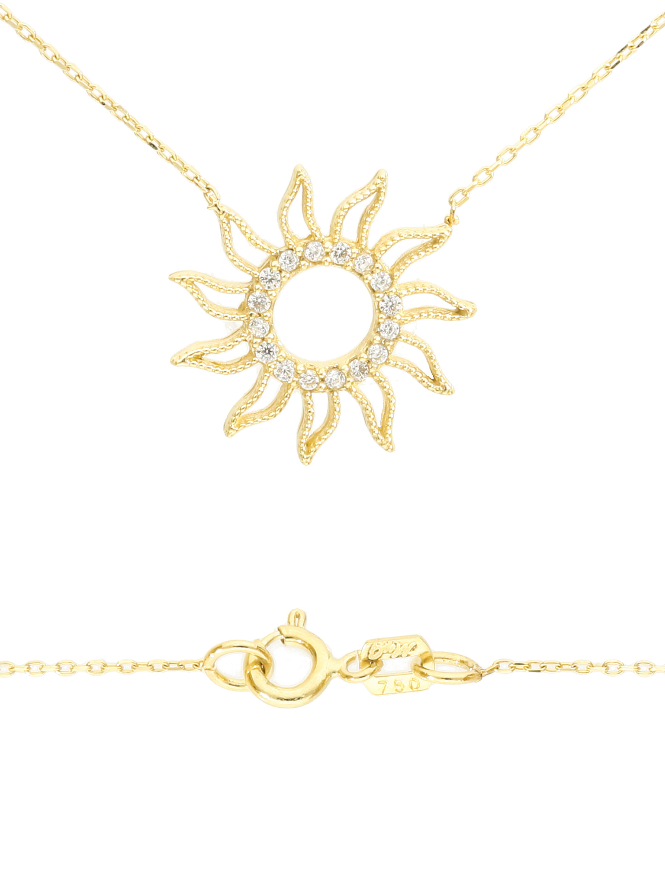 Halskette mit Anhänger aus echtem Gelbgold mit weißen Zirkonia - Twinkle | Detailansicht