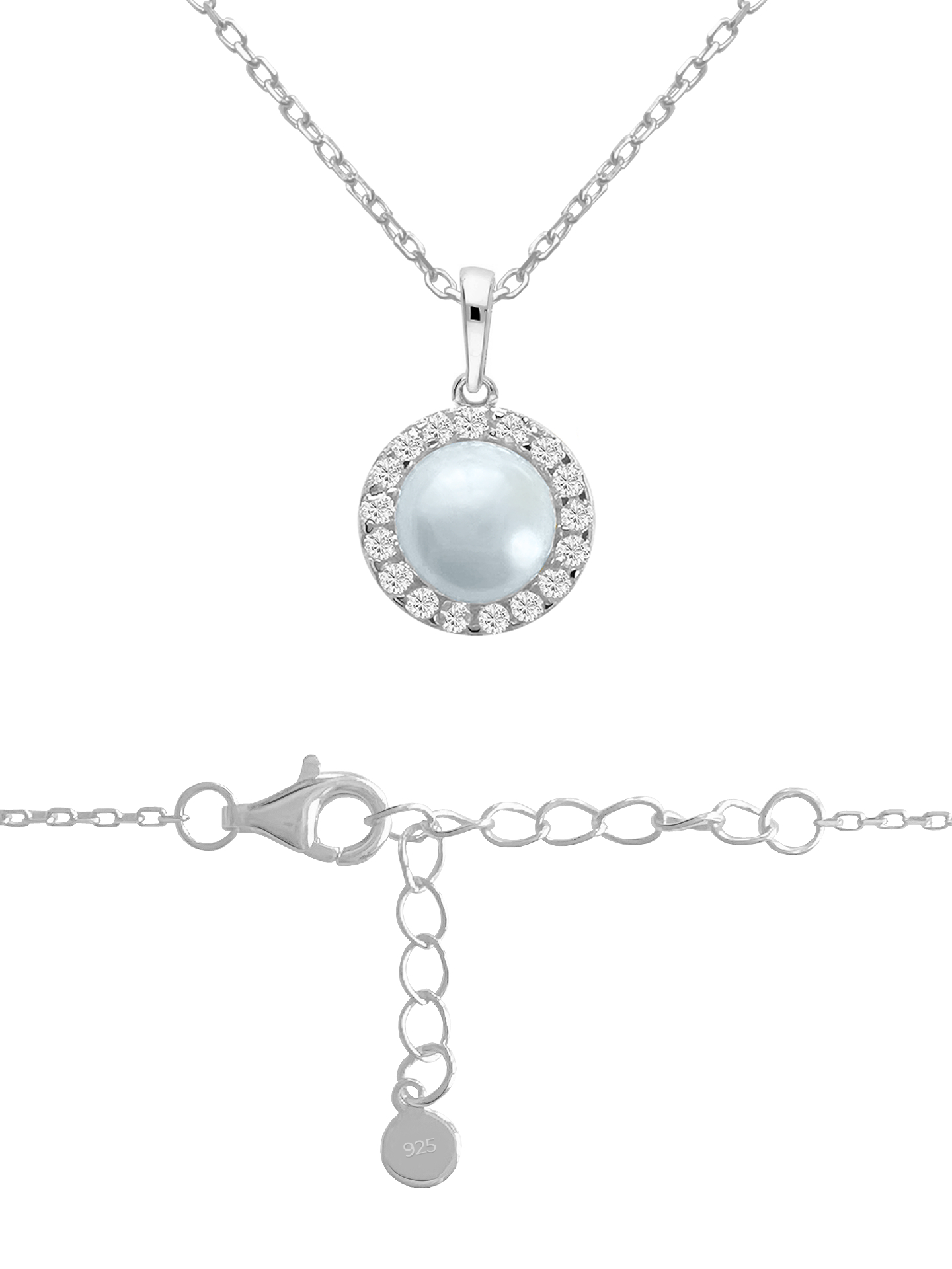 Alessa - Zirkonia Perle Halskette mit Anhänger 925 Silber - Rhodiniert