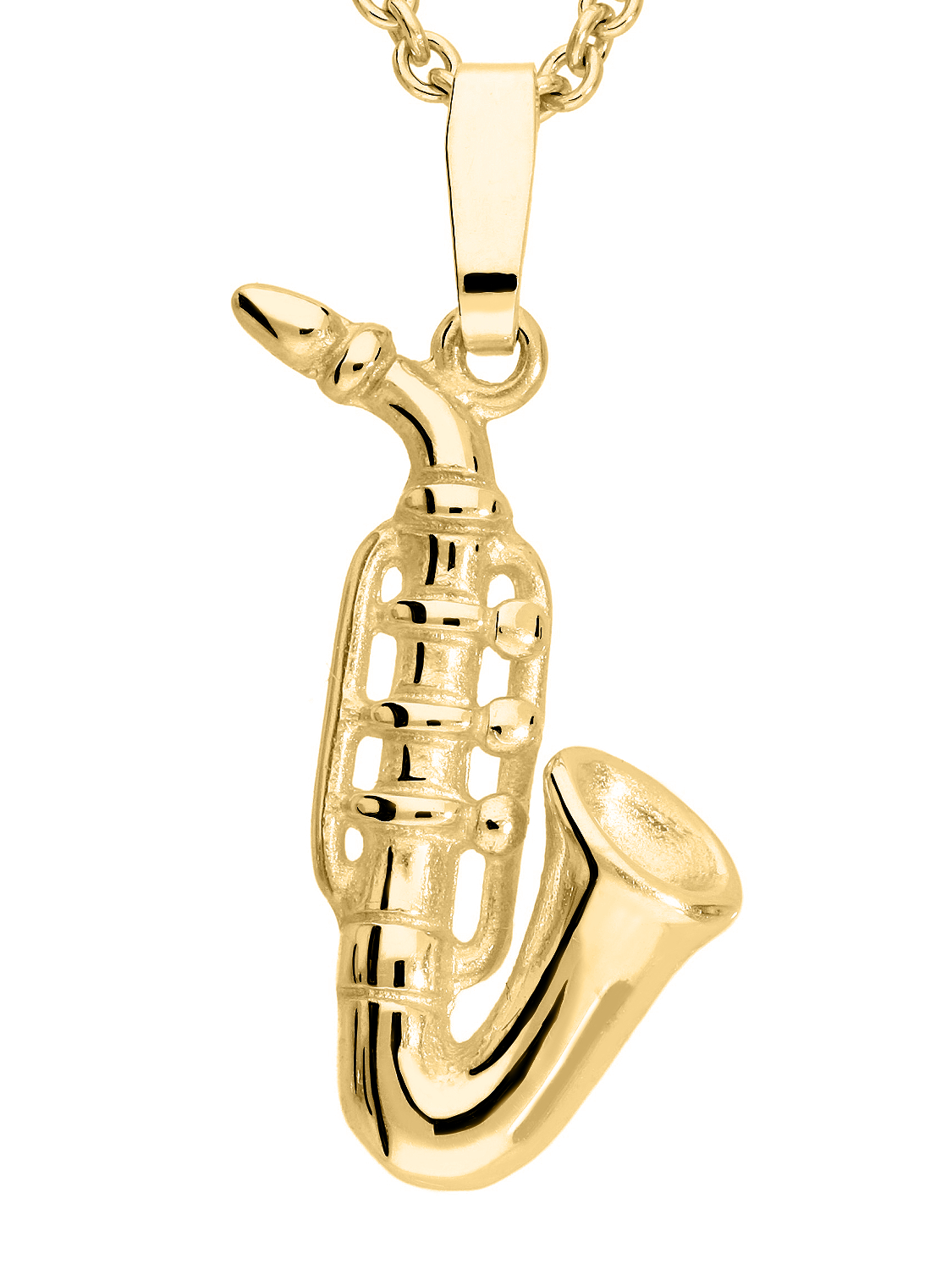 Anhänger für Herren aus echtem Gelbgold (Motiv Saxophon) - Saxophon | Detailansicht