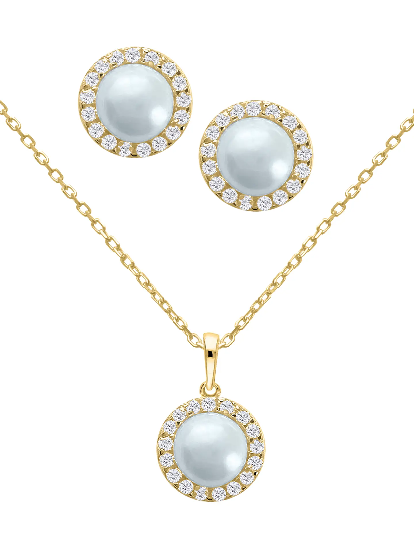 Schmuckset aus Halskette mit Anhänger & Ohrringen aus echtem Gelbgold mit Süßwasserperle - Alessa | Produktansicht