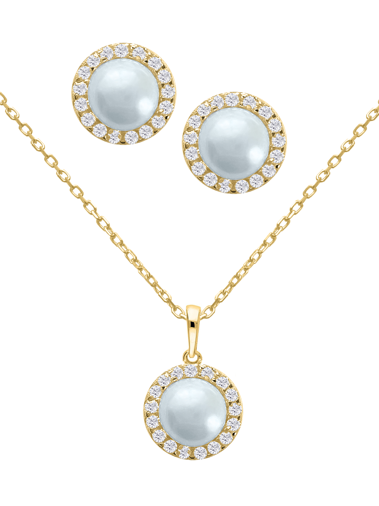 Schmuckset aus Halskette mit Anhänger & Ohrringen aus echtem Gelbgold mit Süßwasserperle - Alessa | Produktansicht