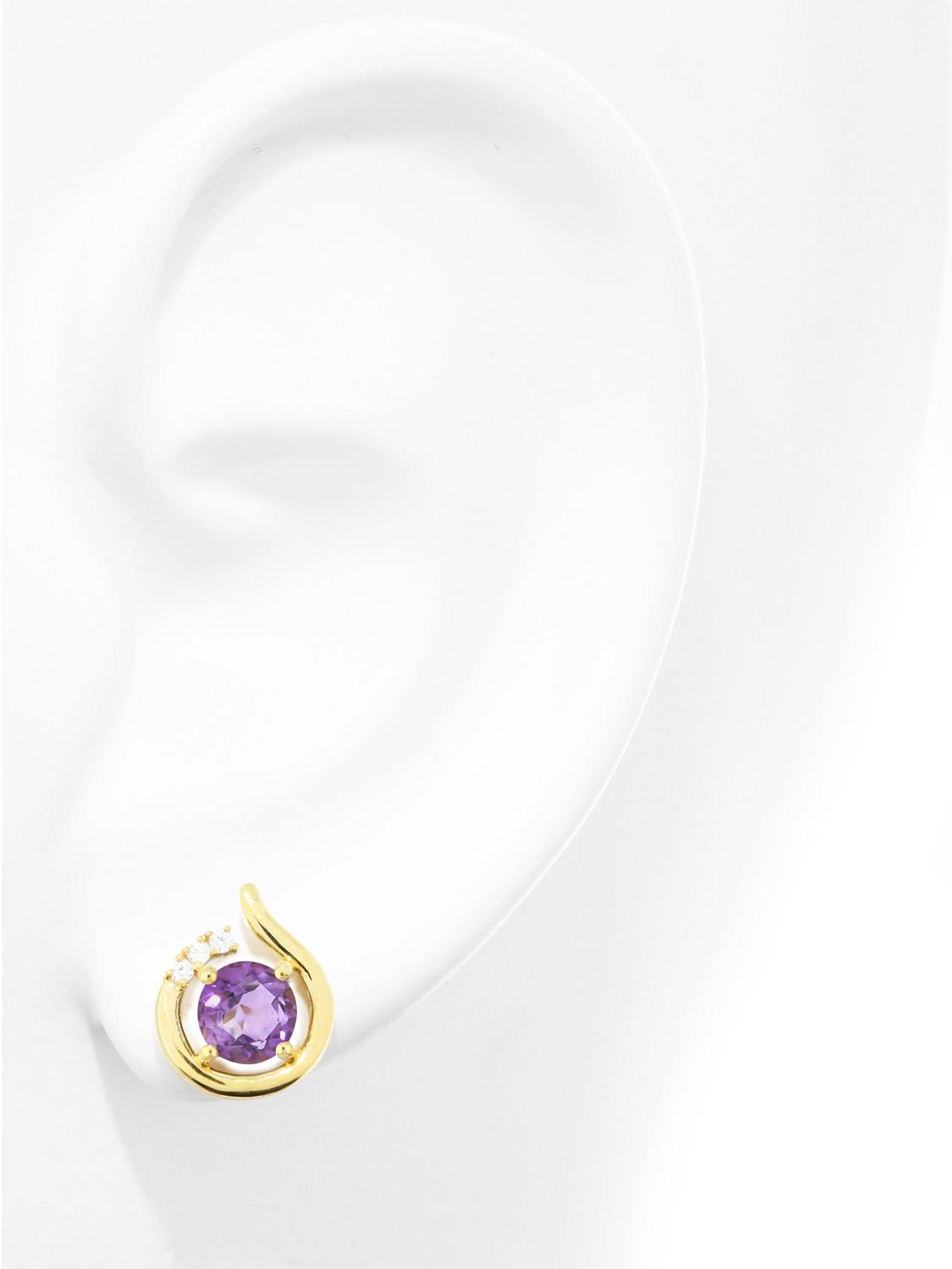 Damenohrringe aus echtem Gelbgold mit Diamant & Amethyst Edelsteinen - Sala | Büstenansicht