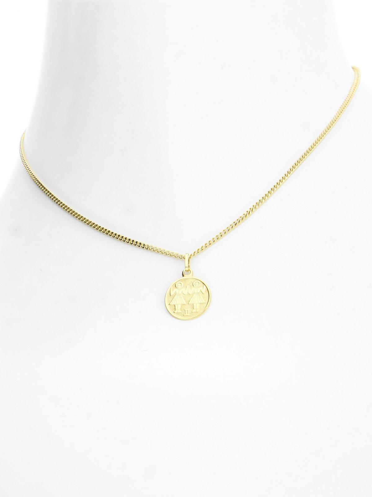 Unisexanhänger aus echtem Gelbgold Sternezeichen Zwilling - Zodiac Round | Büstenansicht
