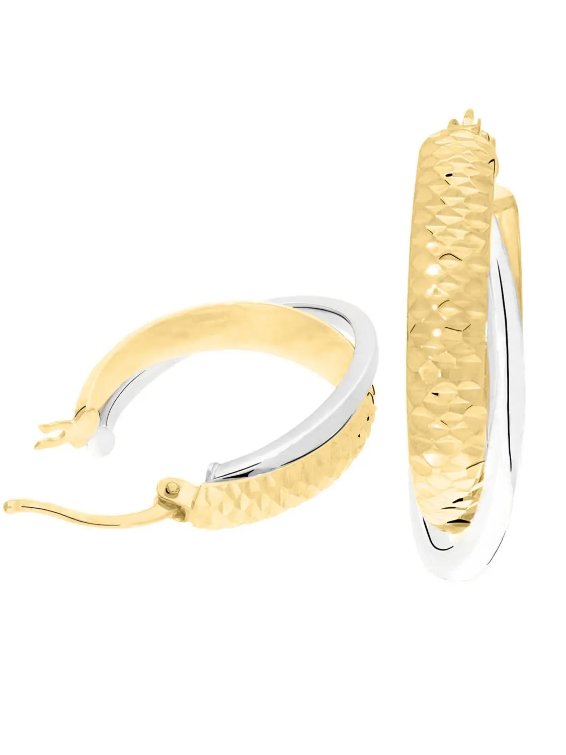 Damencreolan aus echtem Gelbgold & Weißgold mit Diamantierung - Juliana | Detailansicht Damencreolan aus echtem Gelbgold & Weißgold mit Diamantierung - Juliana | Detailansicht