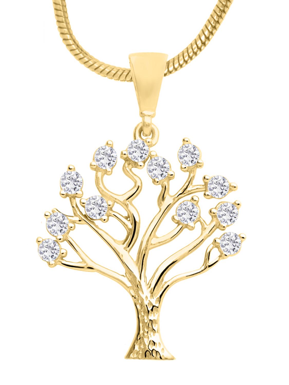 Damenanhänger aus echtem Gelbgold mit Zirkonia - Tree | Detailansicht