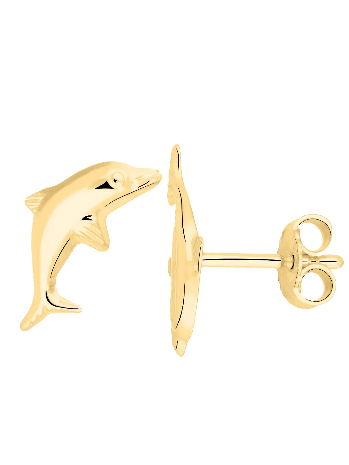 Damenohrringe aus echtem Gelbgold - Dolphin | Seitenansicht