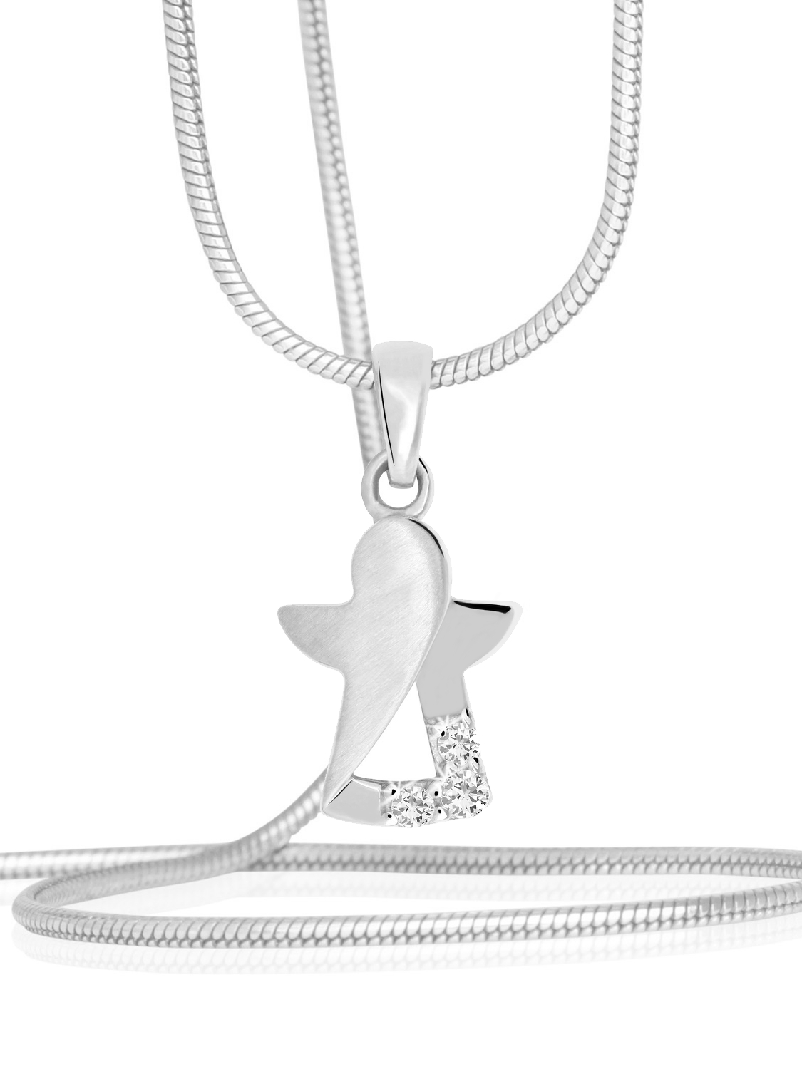 Damenanhänger aus echtem Sterlingsilber mit Zirkonia - Modern Angel | Kettenansicht