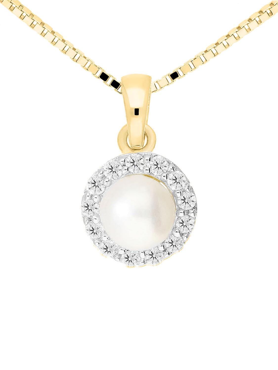 Damenanhänger aus echtem Gelbgold mit Zirkonia & Süßwasserperle - Scarlett | Detailansicht