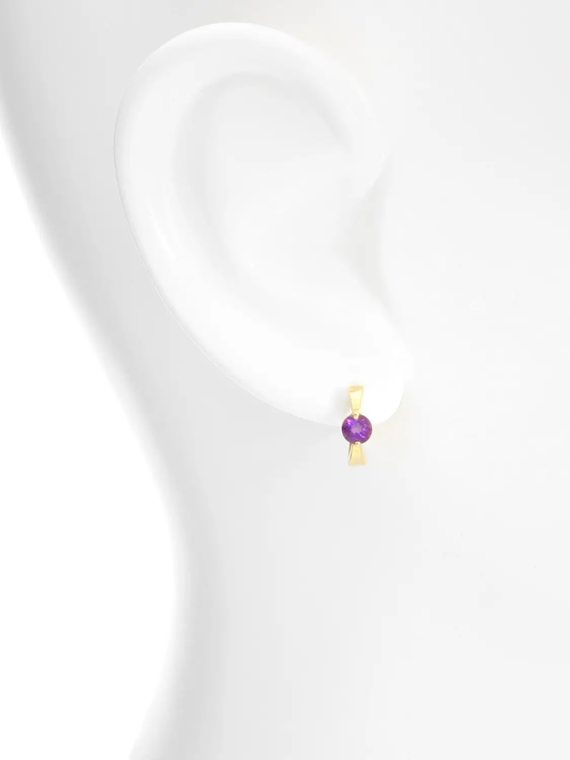 Damencreolen aus echtem Gelbgold mit Amethyst Edelstein - Peach Beauty | Büstenansicht