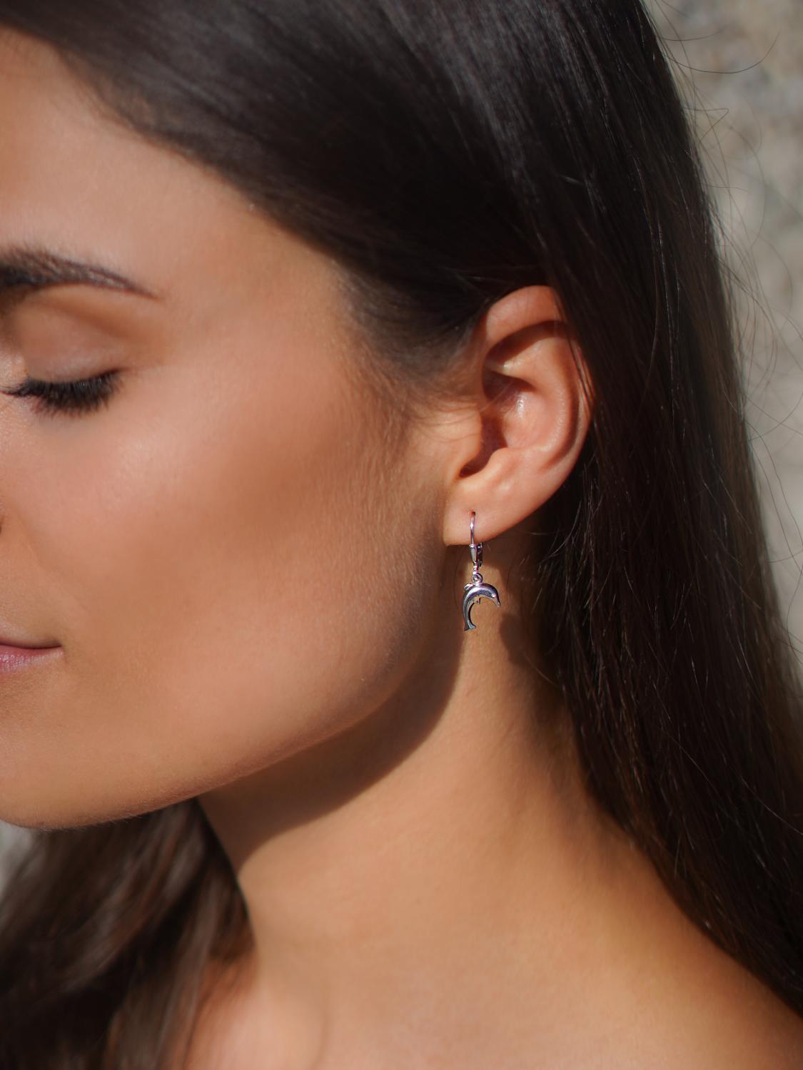 Ohrringe hängend Damen & Mädchen Silber 925 ohne Stein Delfin | Delfino
