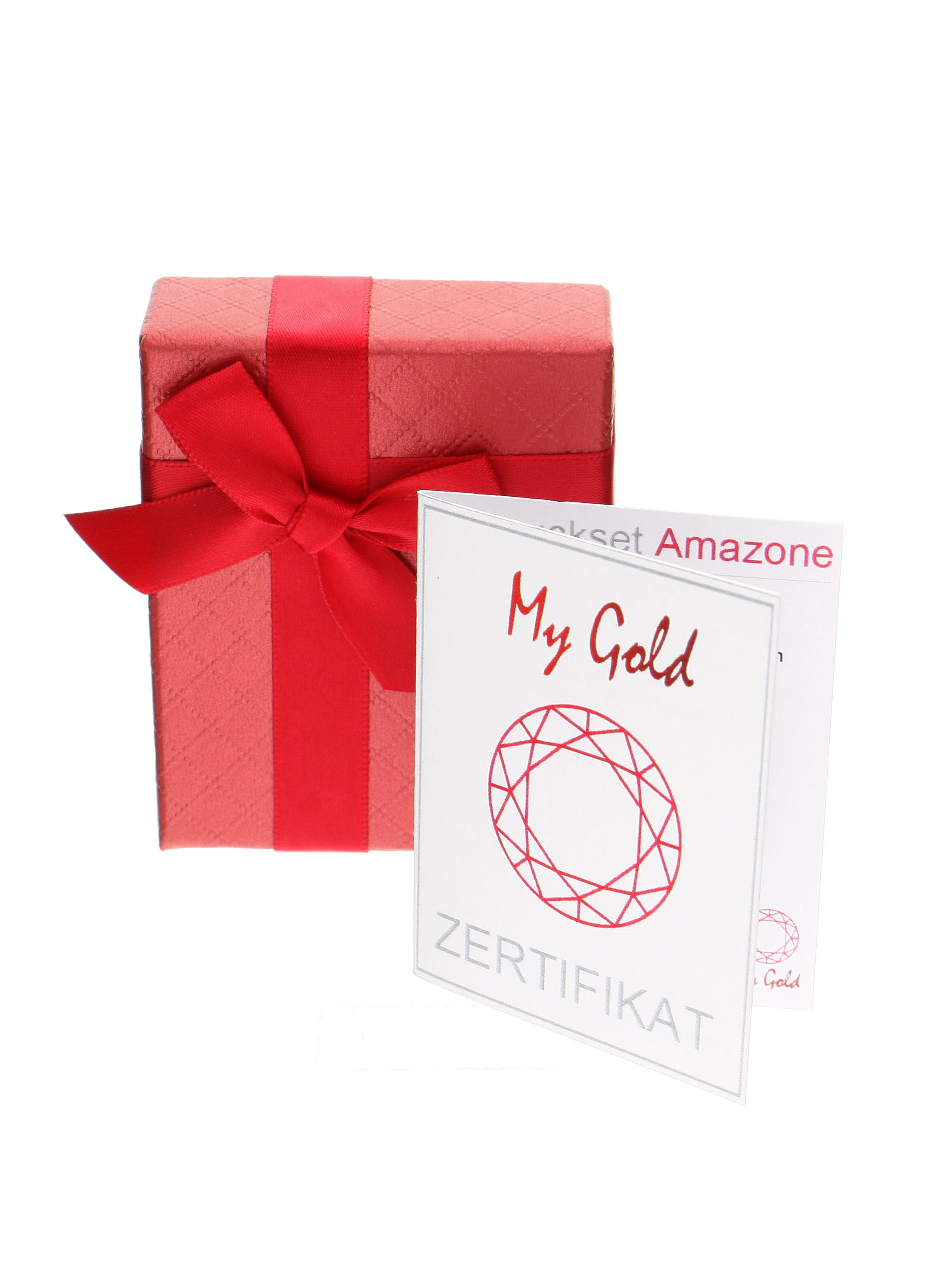 Rote Geschenkschachtel mit schöner Satinschleife und Echtheitszertifikat für das rote Amazone Set | Verpackung