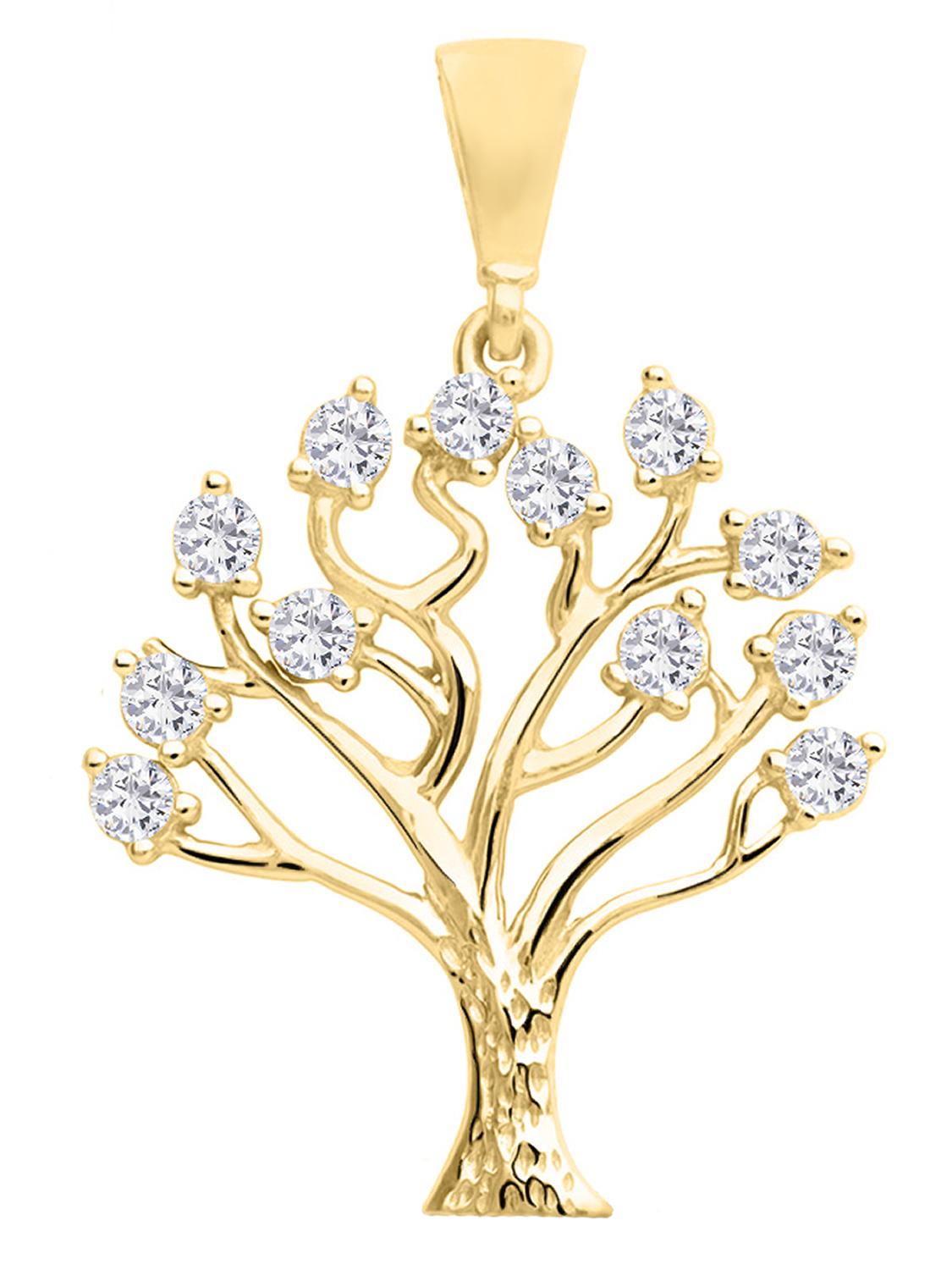 Damenanhänger aus echtem Gelbgold mit Zirkonia - Tree | Produktansicht