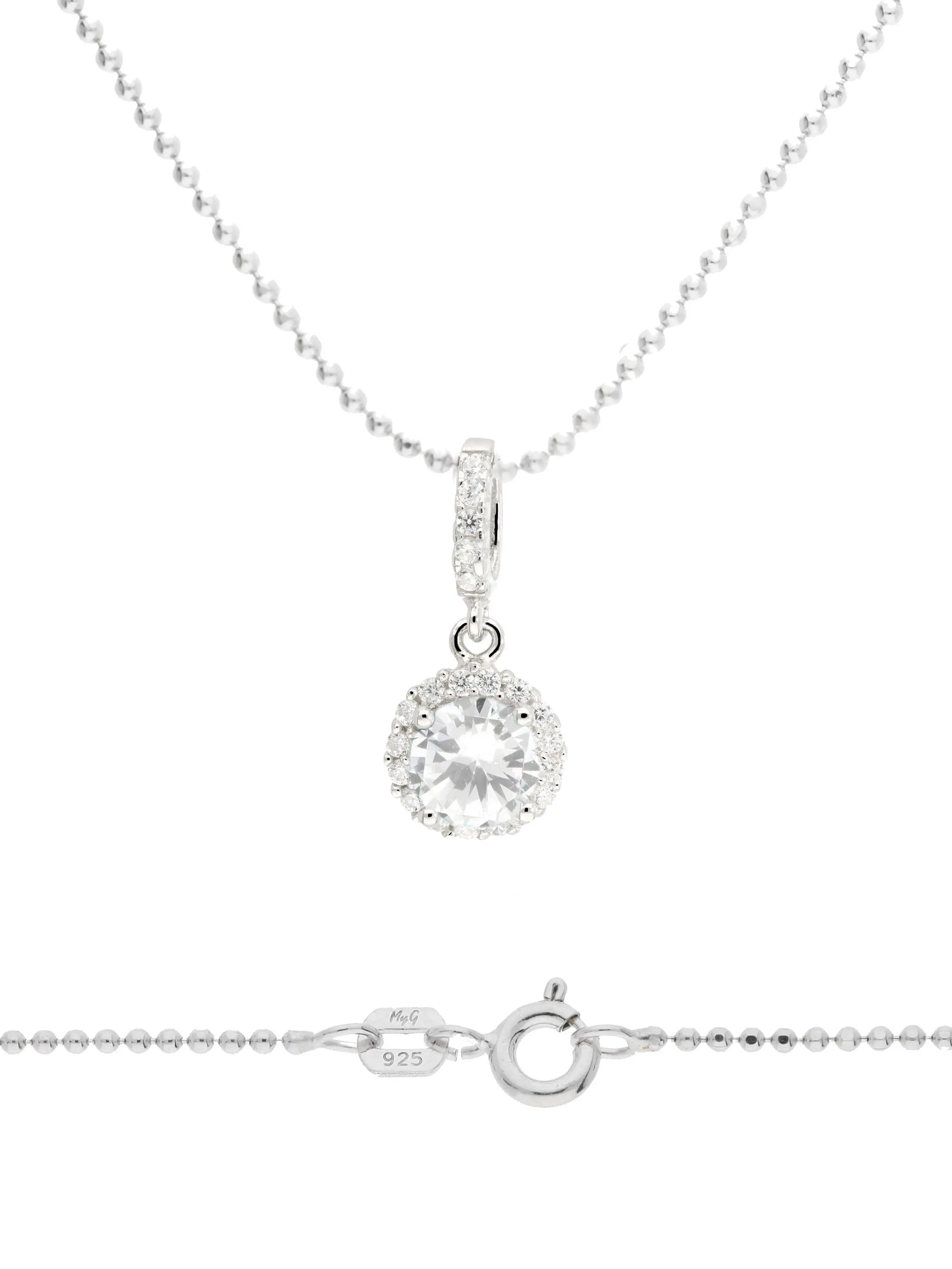 Halskette mit Anhänger aus echtem Sterlingsilber mit weißen Zirkonia - Amazone | Detailansicht