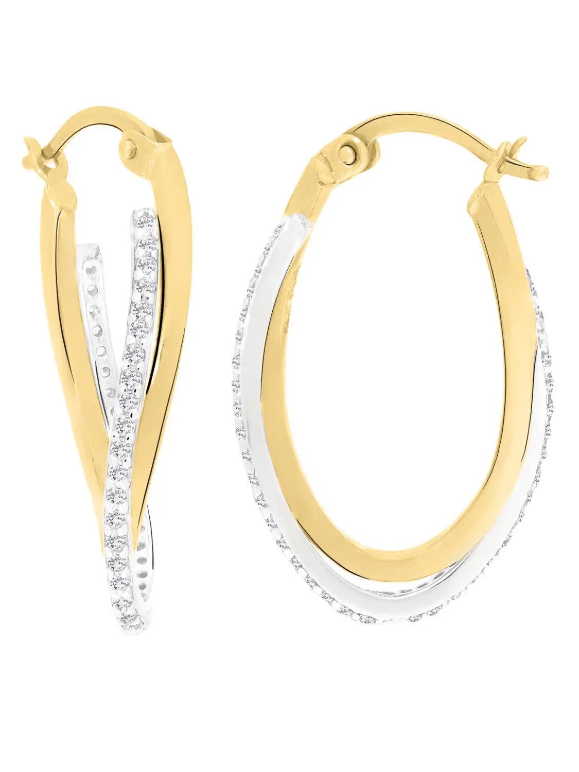 Damencreolen aus echtem Gelbgold & Weißgold mit Diamantierung - Jules | Seitenansicht Damencreolen aus echtem Gelbgold & Weißgold mit Diamantierung - Jules | Seitenansicht