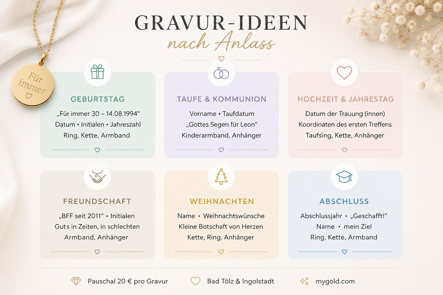 Gravur Ideen für Schmuck in Gold und Silber