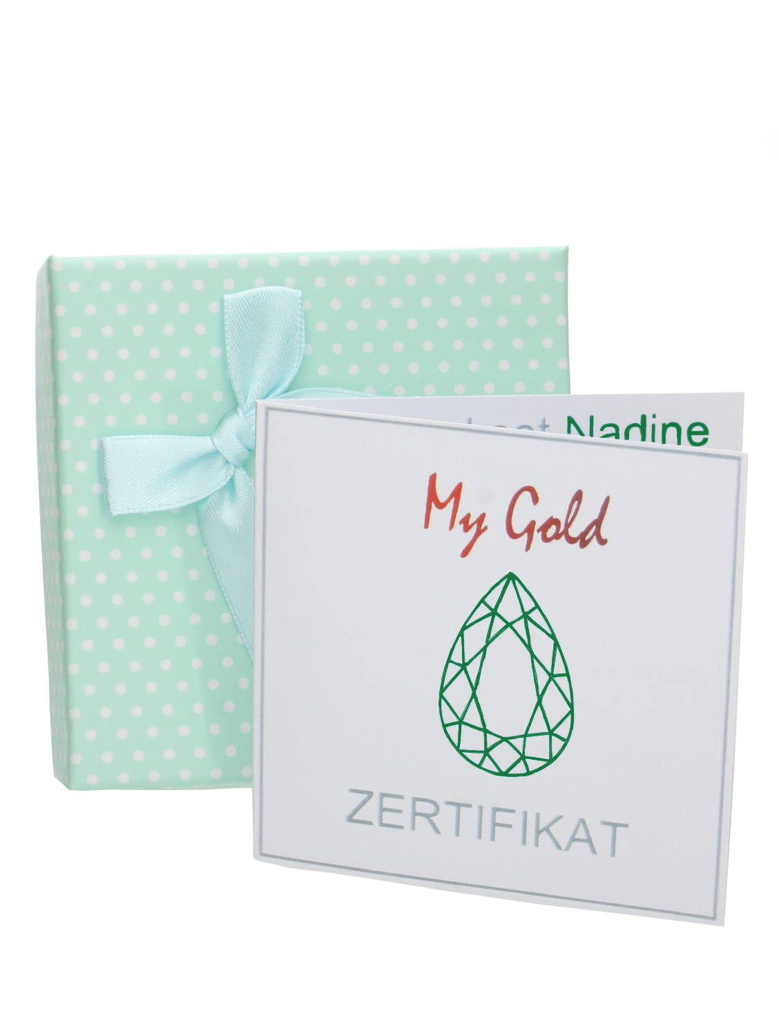 Zertifikat mit grüner Geschenkschachtel mit schöner Satinschleife | Verpackung