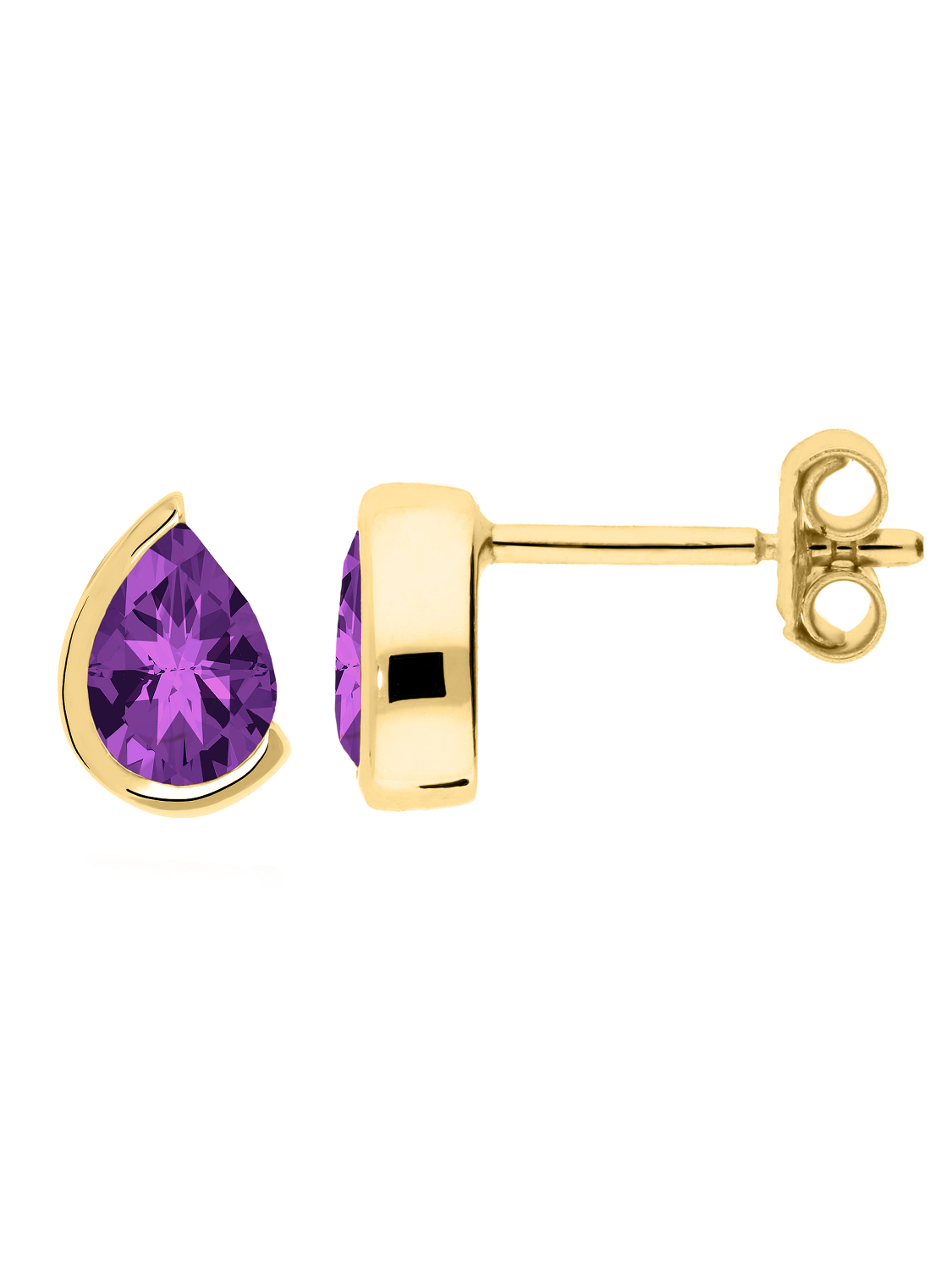 Damenohrringe aus echtem Gelbgold mit Amethyst Edelsteinen - Mary Kay | Seitenansicht