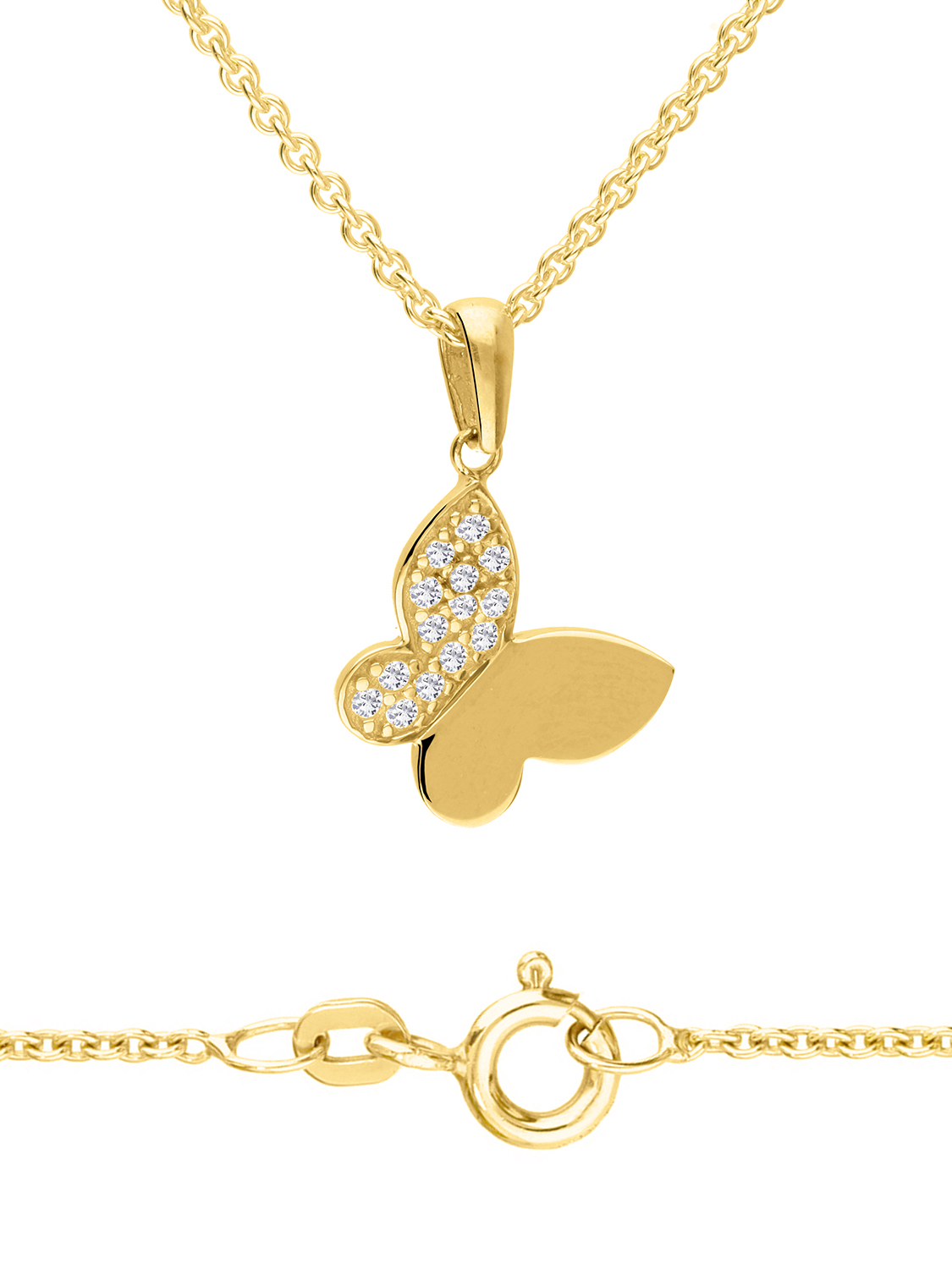 Zirkonia Schmetterling Kette mit Anhänger Gold - Golden Butterfly Set