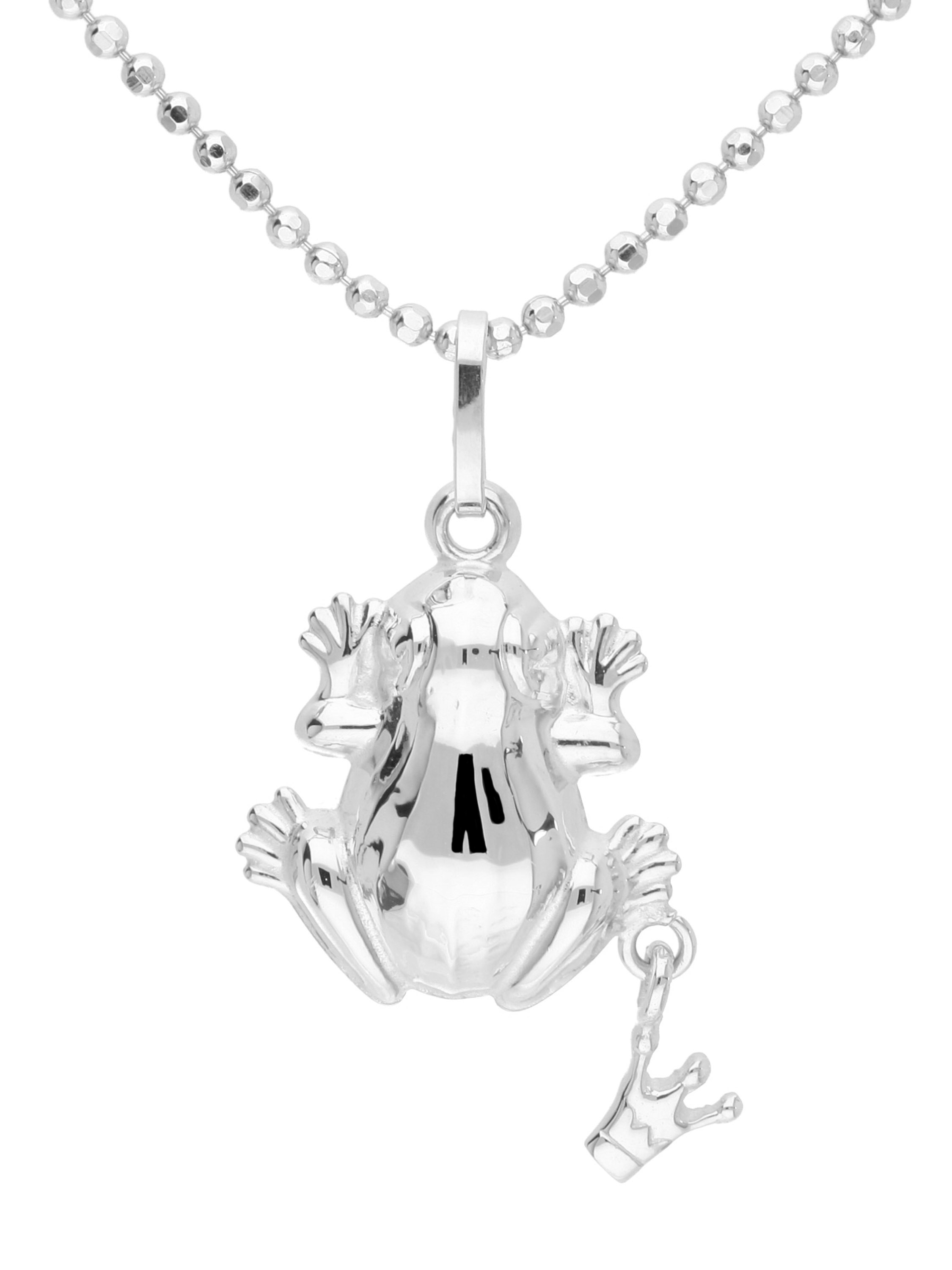 Froschkönig Anhänger Mit Kette Sterling Silber 925 Silberset - Frog King