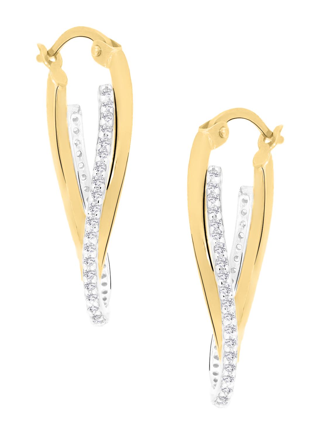 Damencreolen aus echtem Gelbgold & Weißgold mit Diamantierung - Jules | Produktansicht