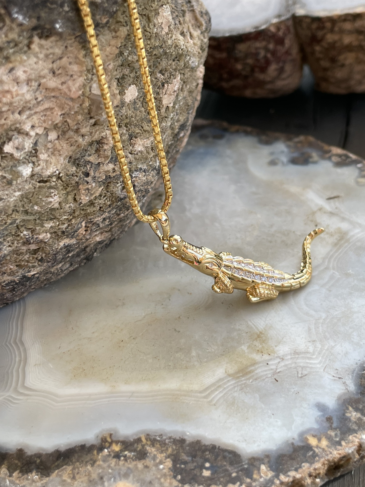 Jean - Krokodil Diamanten Motivanhänger Gold - 0,075ct.