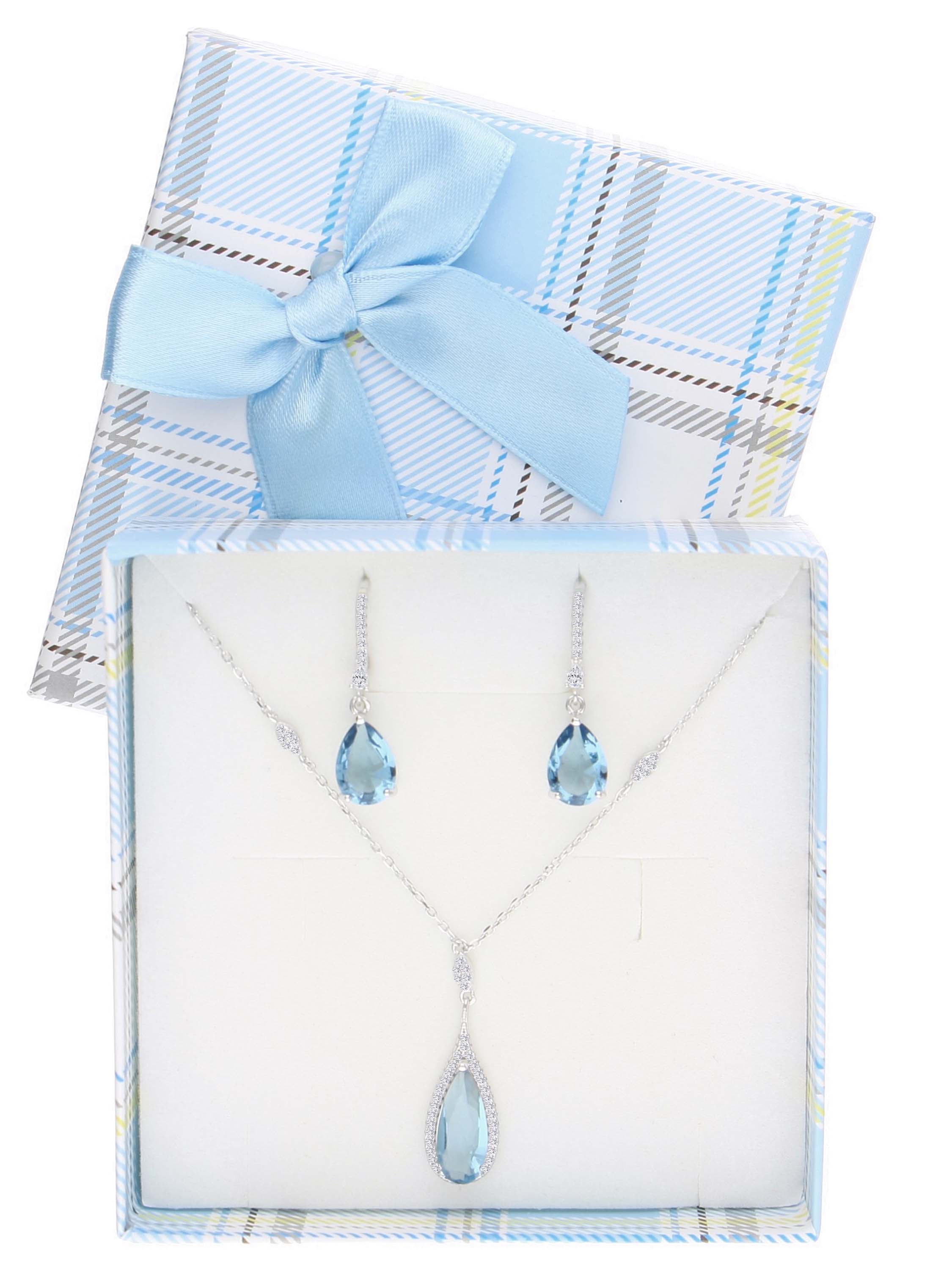 Schmuckset mit blauer Geschenkschachtel mit schöner Satinschleife | Verpackung