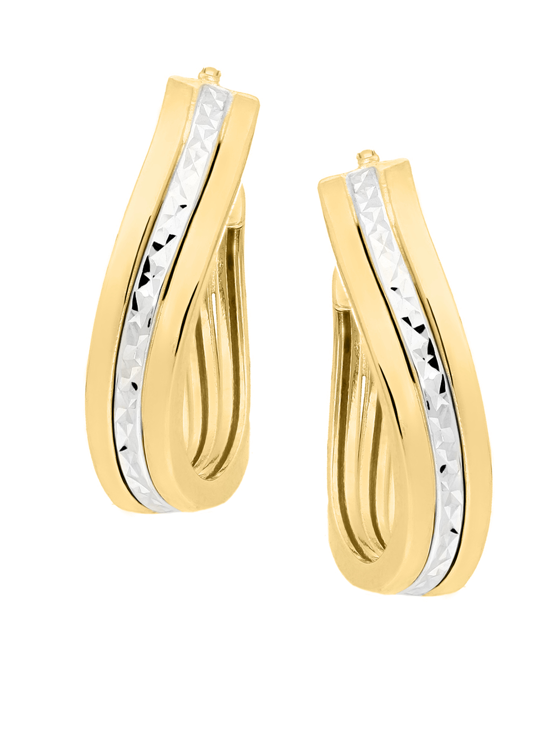 Damencreolen aus echtem Gelbgold & Weißgold mit Diamantierung - Eartwist | Produktansicht