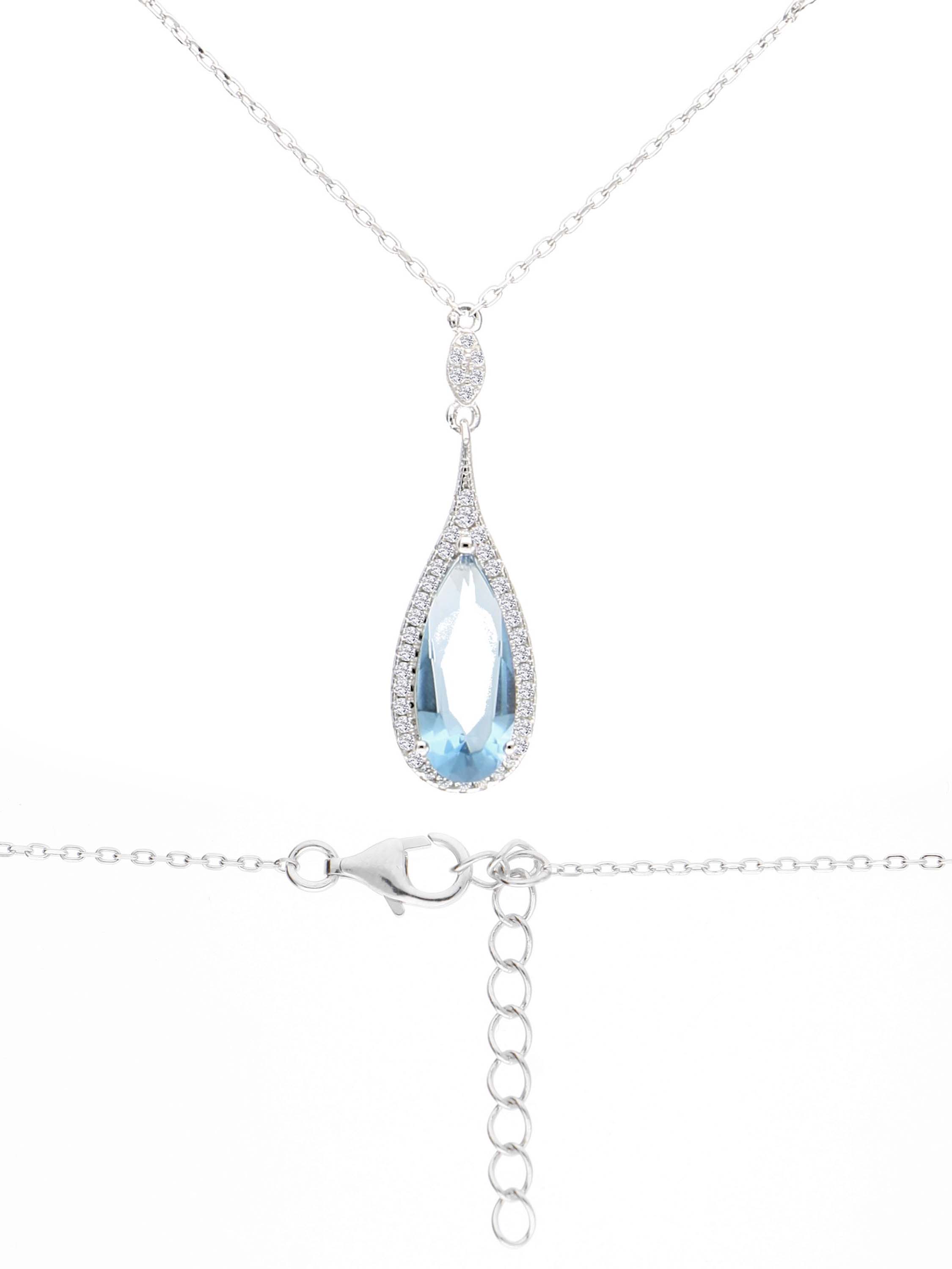 Halskette mit Anhänger aus echtem Sterlingsilber mit blauen Zirkonia - Nadine | Detailansicht mit Verschluss