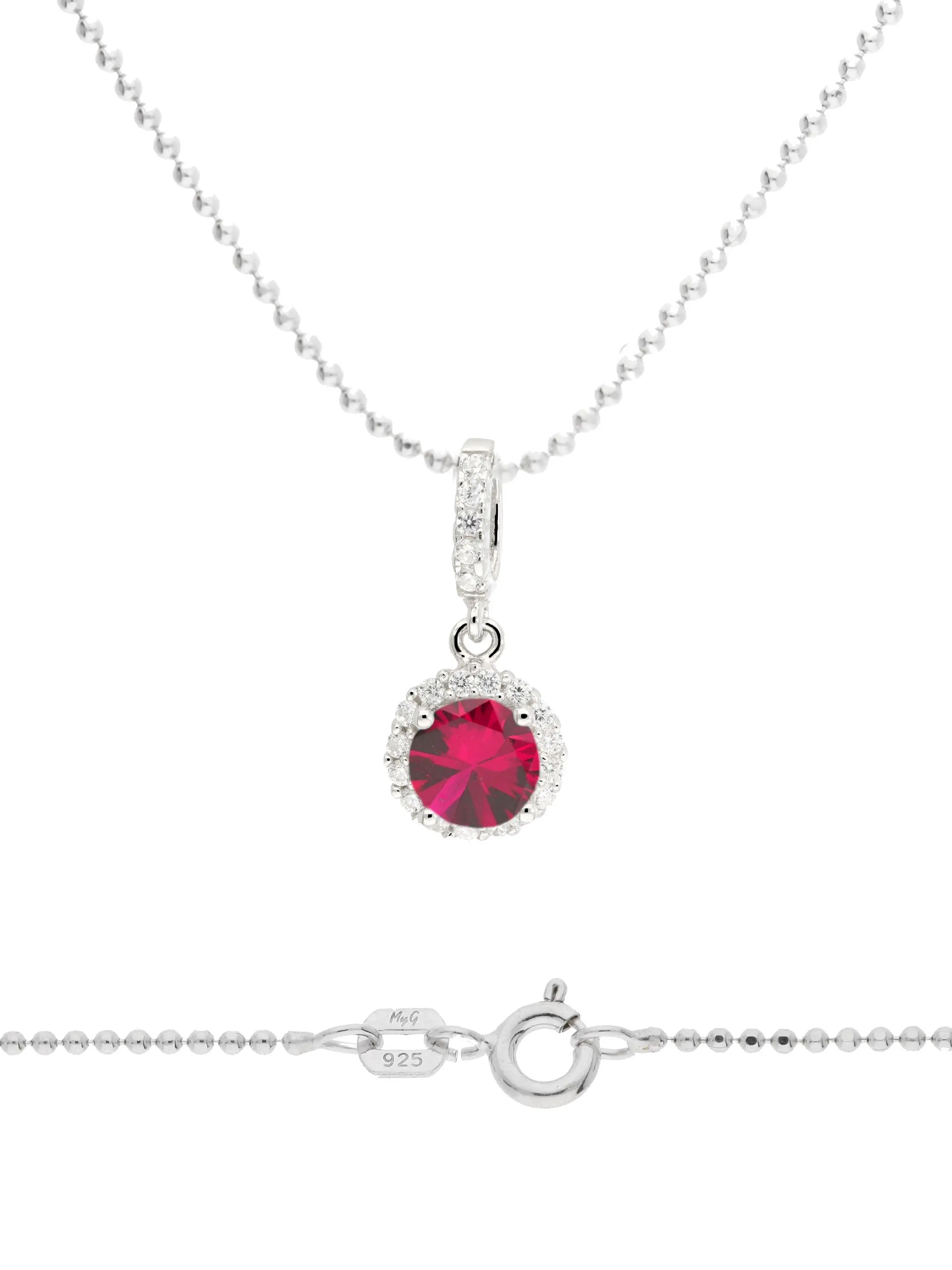 Halskette mit Anhänger aus echtem Sterlingsilber mit roten Zirkonia - Amazone | Detailansicht