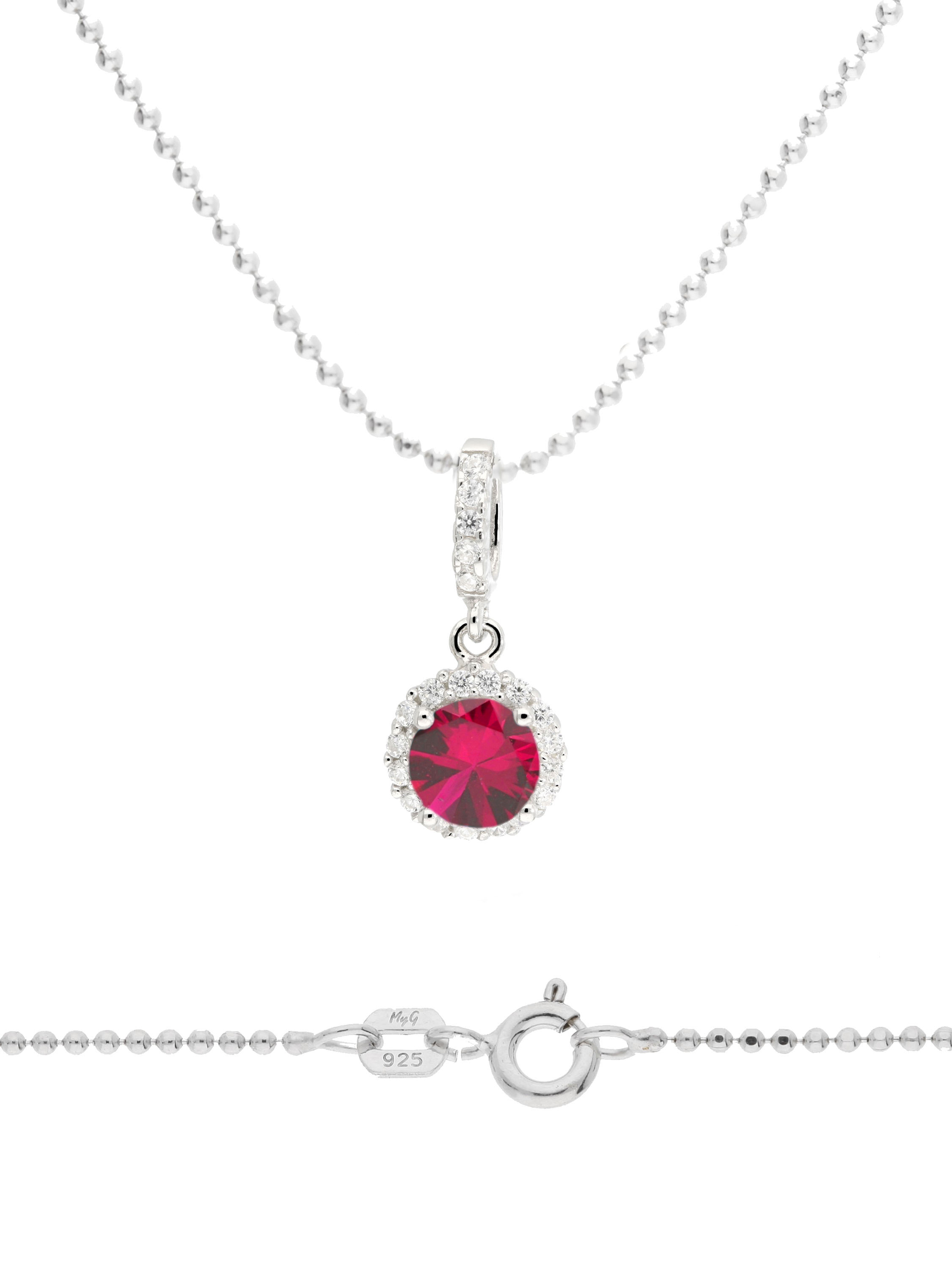 Halskette mit Anhänger aus echtem Sterlingsilber mit roten Zirkonia - Amazone | Detailansicht
