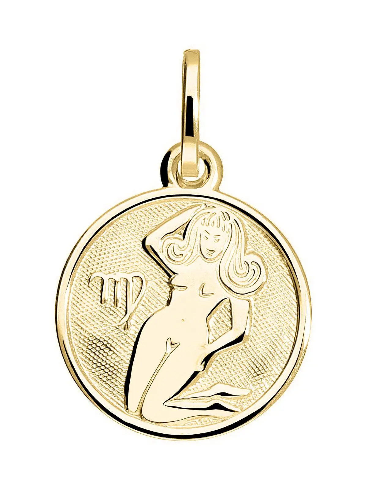 Unisexanhänger aus echtem Gelbgold Sternezeichen Jungfrau - Zodiac Round | Produktansicht