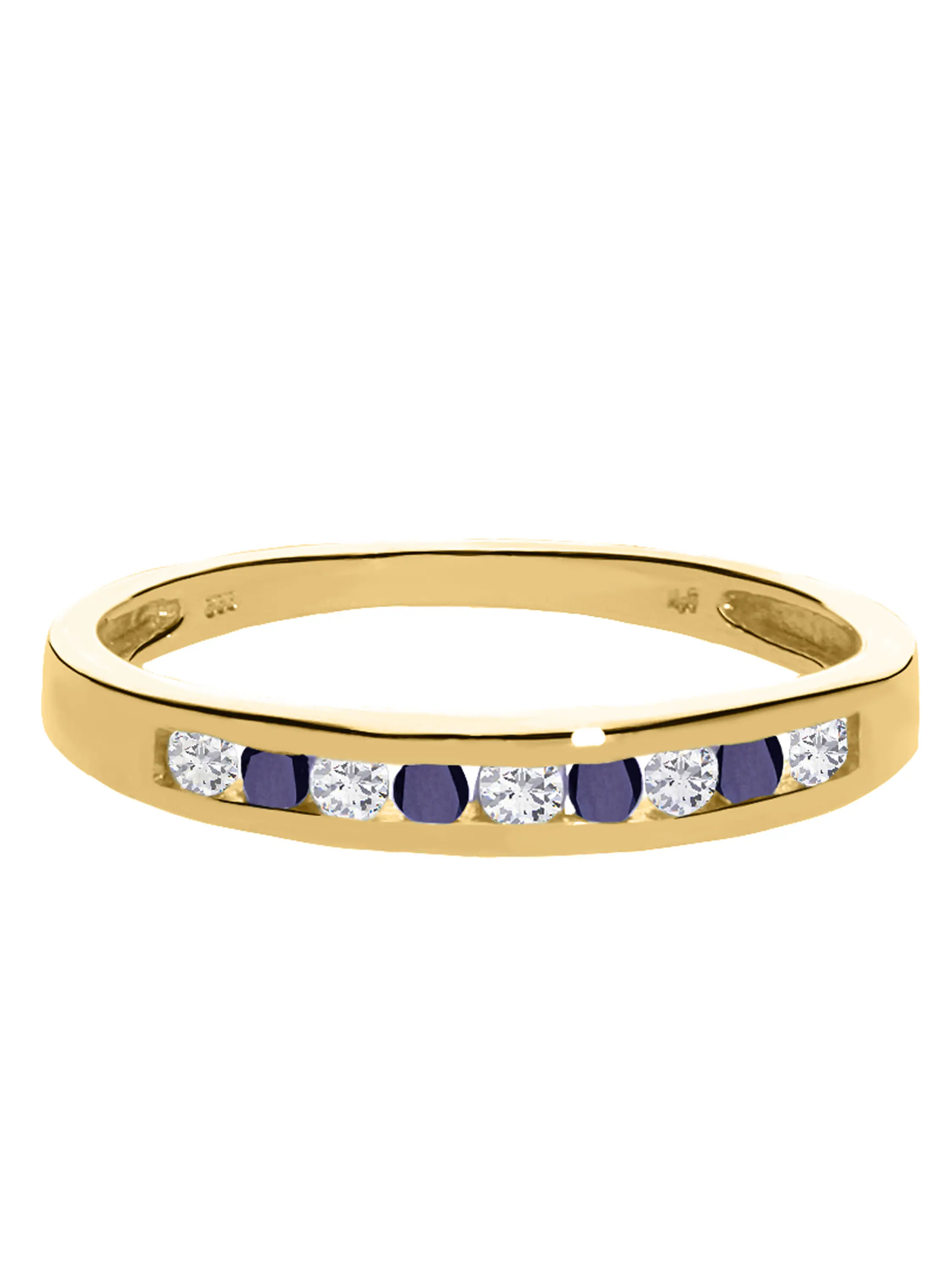 Damenring aus echtem Gelbgold mit Zirkonia & Saphir Edelsteinen - Momorable | Seitenansicht