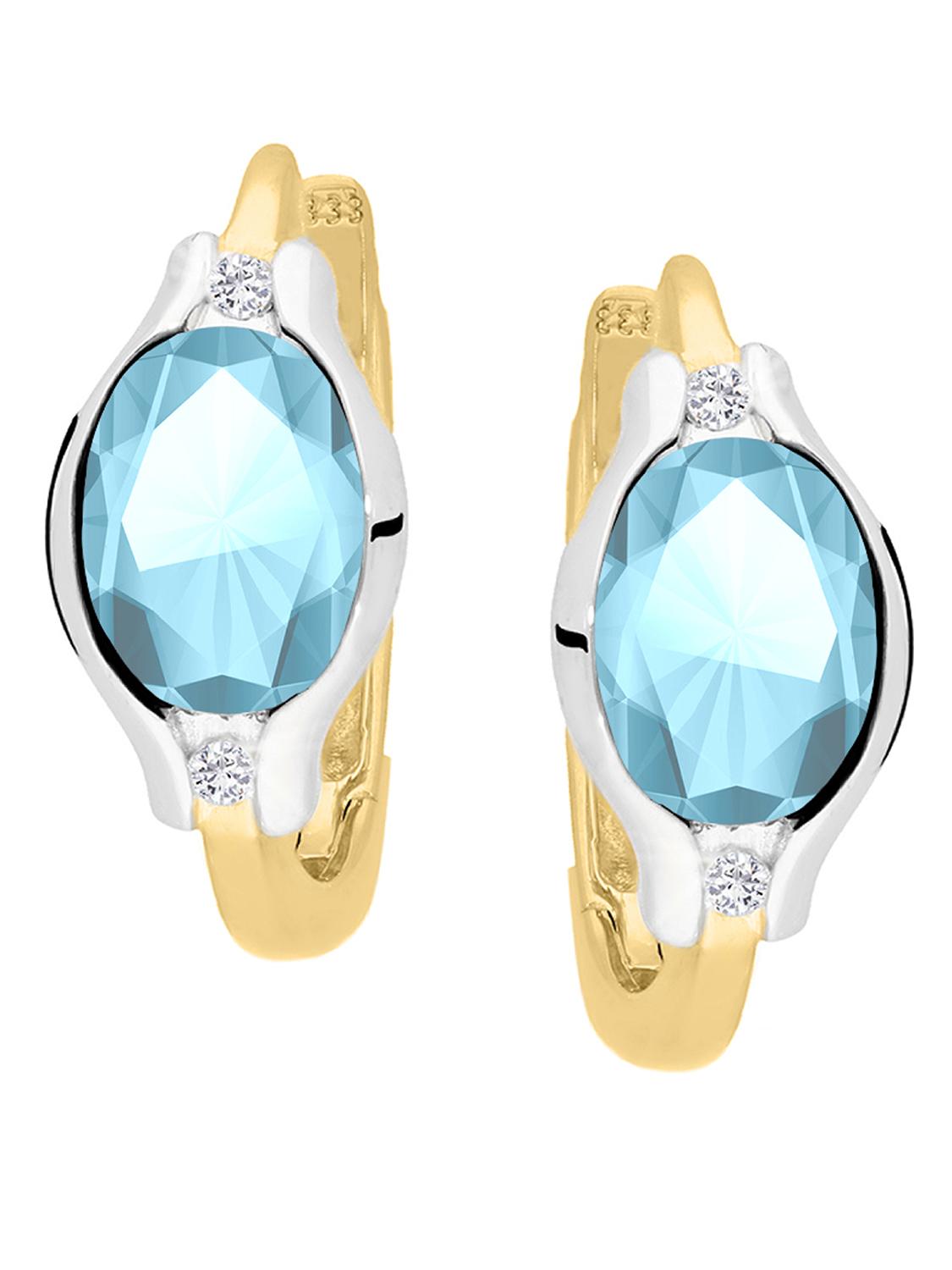 Damencreolen aus echtem Gelbgold & Weißgold mit Blautopas Edelsteinen - Athene | Produktansicht 