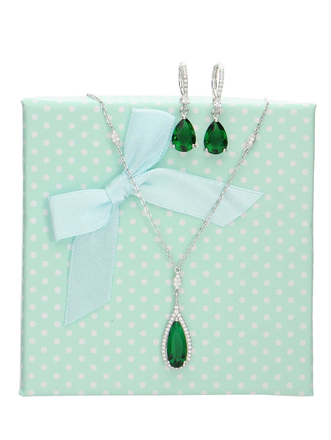 Schmuckset mit grüner Geschenkschachtel mit schöner Satinschleife | Verpackung