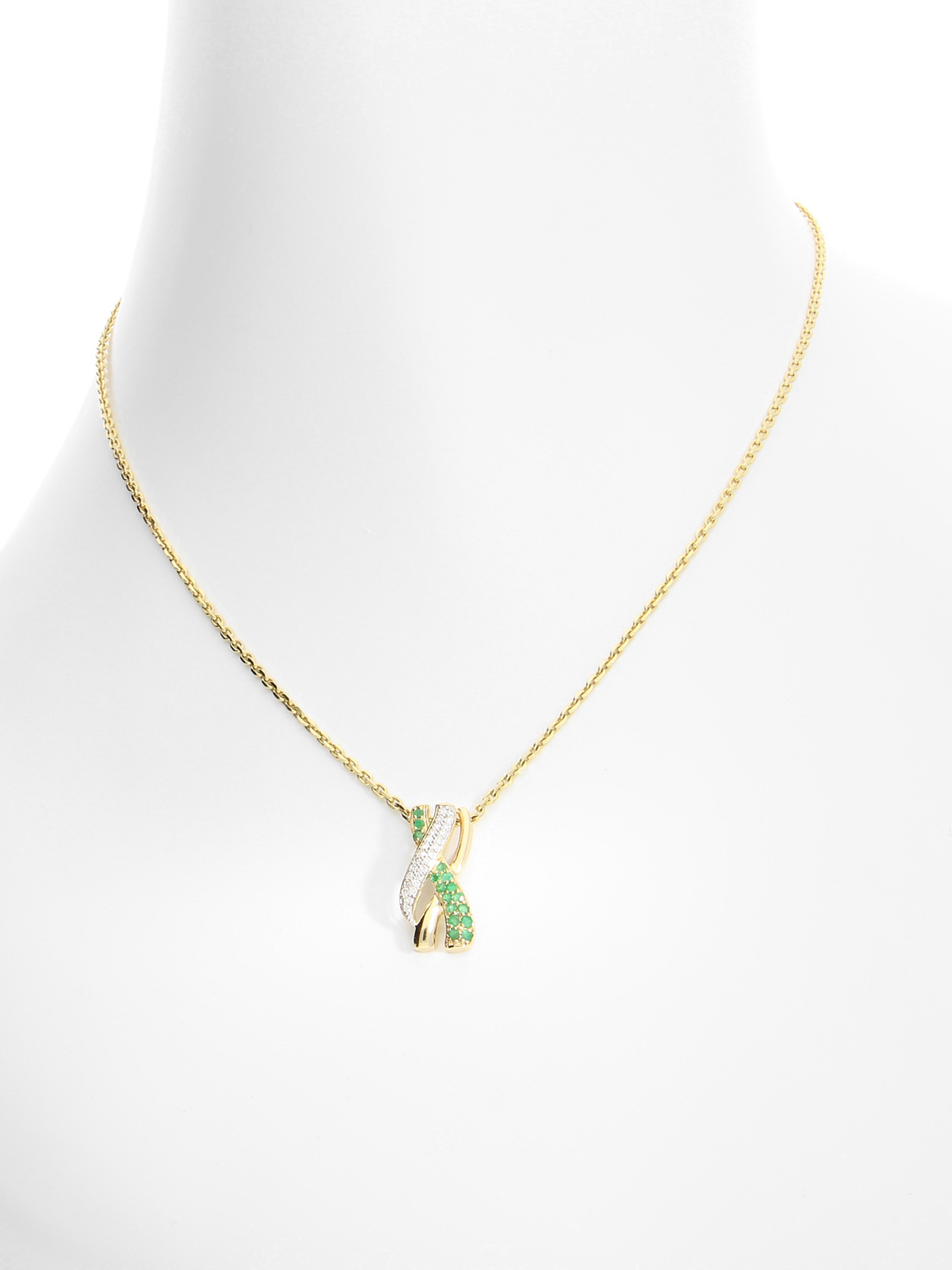 Damenanhänger aus echtem Gelbgold mit Diamant & Smaragd Edelsteinen - Jacotte | Büstenansicht