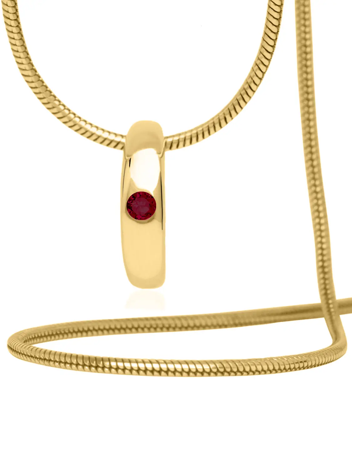 Taufring aus echtem Gelbgold mit Rubin Edelstein - Birthy | Kettenansicht