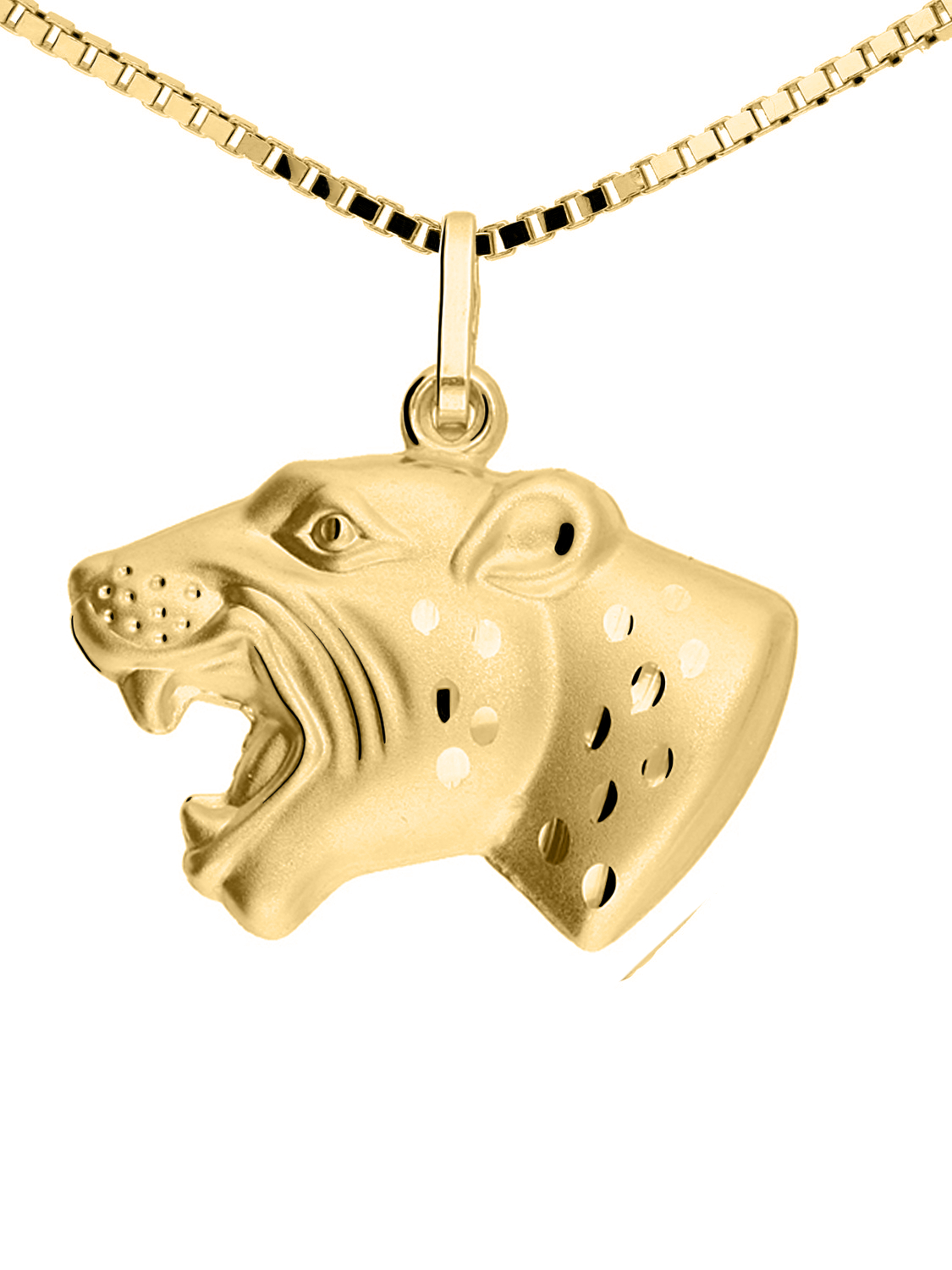 Anhänger für Damen und Herren aus echtem Gelbgold (Motiv Panther) - Pantherkopf | Detailansicht