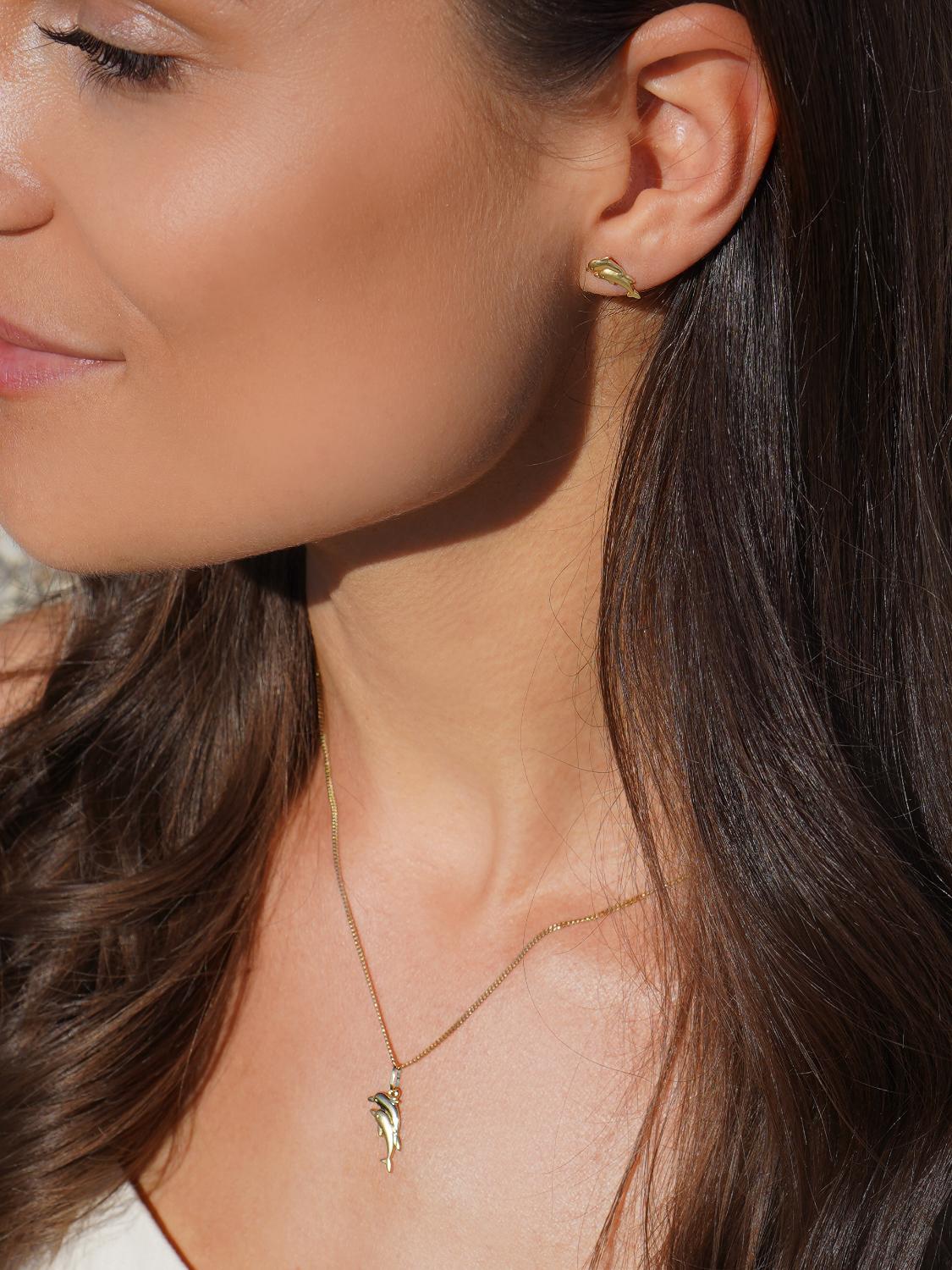 Ohrringe Damen & Mädchen Gold 333 ohne Stein Delfin | Dolphin Twins