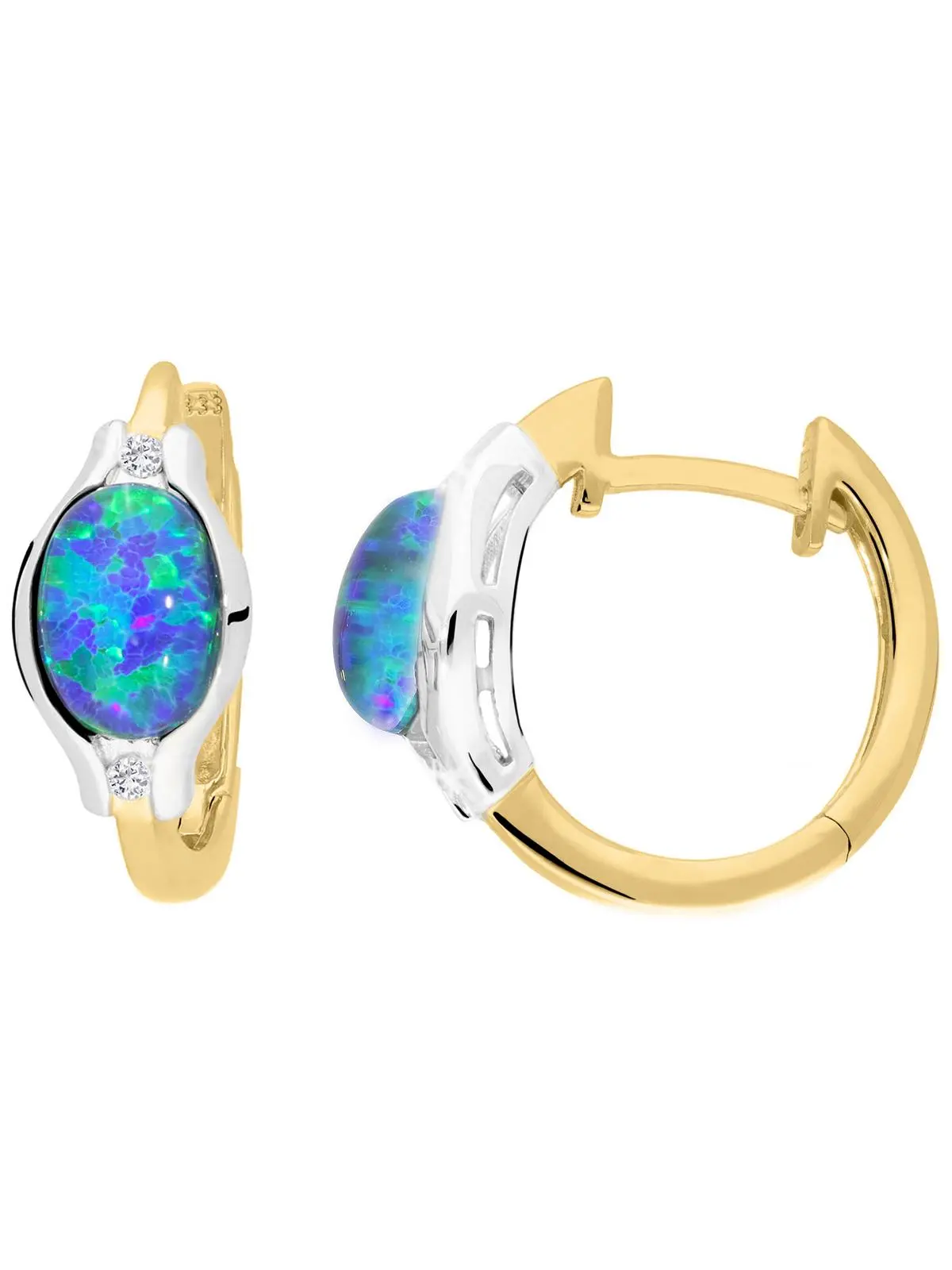 Athene - Damen Ohrringe Gold 375 Opal Diamant Edelsteinohrringe - 0,015ct.