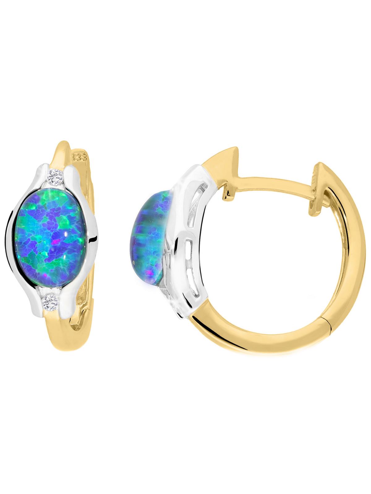 Athene - Damen Ohrringe Gold 375 Opal Diamant Edelsteinohrringe - 0,015ct.