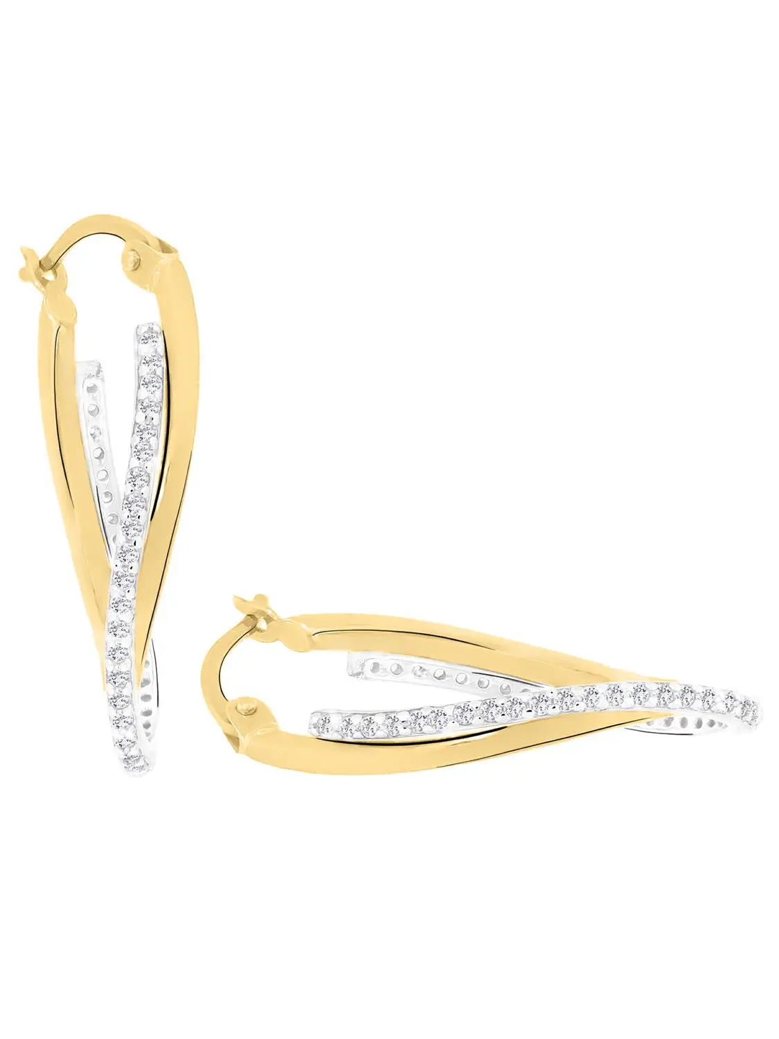 Damencreolen aus echtem Gelbgold & Weißgold mit Diamantierung - Jules | Detailansicht Damencreolen aus echtem Gelbgold & Weißgold mit Diamantierung - Jules | Detailansicht