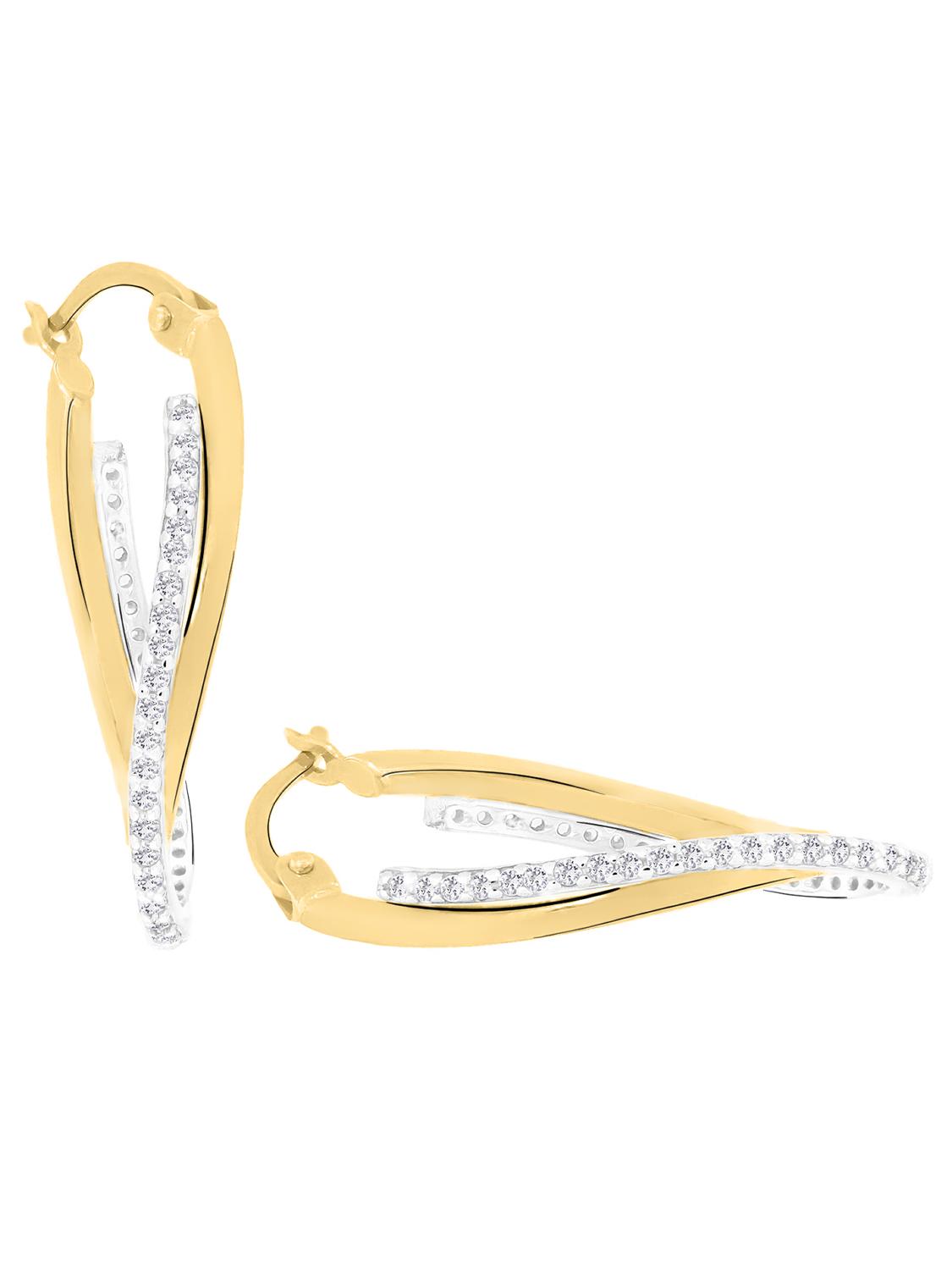 Damencreolen aus echtem Gelbgold & Weißgold mit Diamantierung - Jules | Detailansicht
