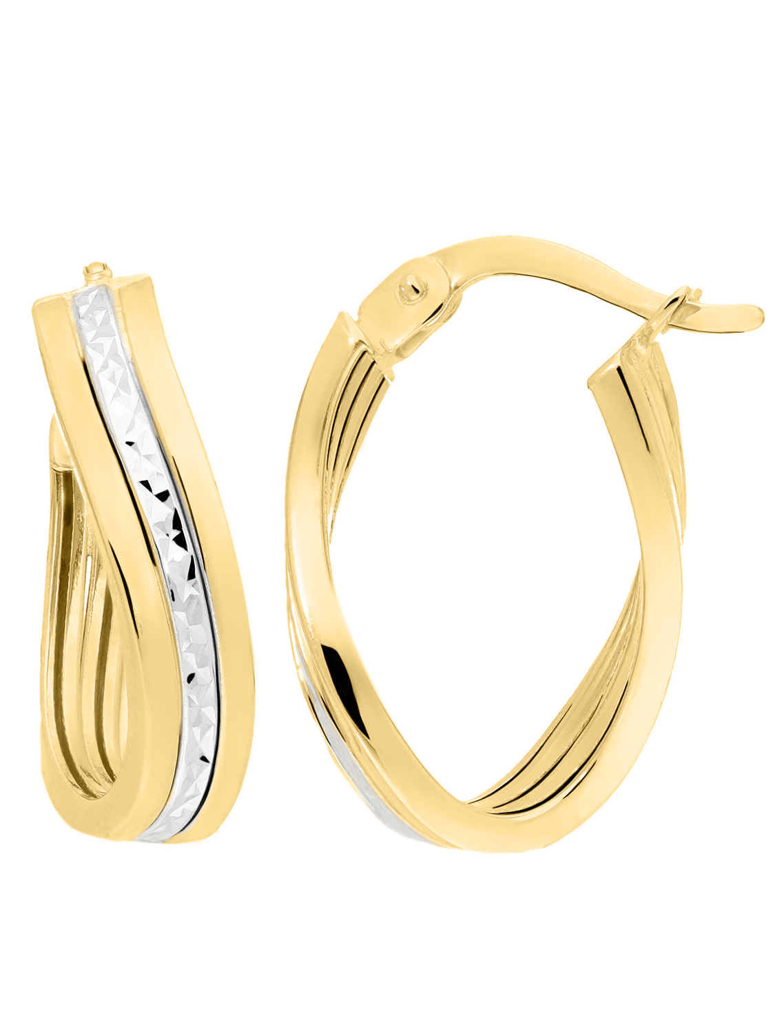 Damencreolen aus echtem Gelbgold & Weißgold mit Diamantierung - Eartwist | Detailansicht